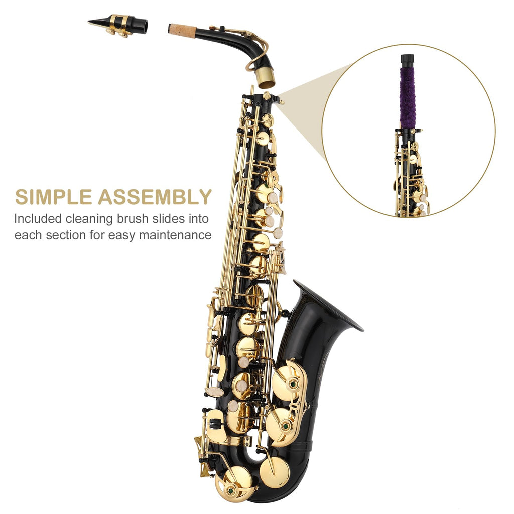 Ktaxon Alto Saxophone Drop E Brass Sax Full Kit for Student Beginners with Carving, Mouthpiece, Carrying Case, Gloves, Cleaning Cloth Bar, Detachable Strap, Shoulder Strap, Reed