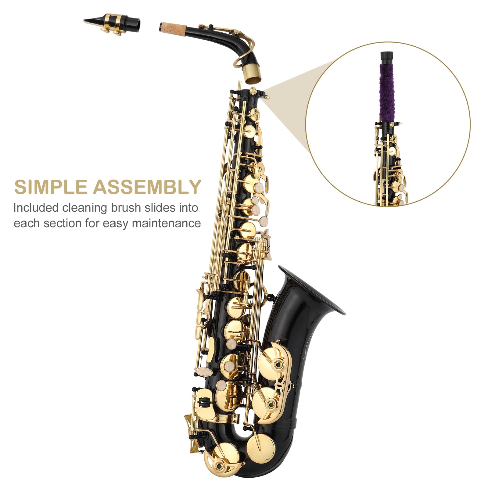 E Flat Alto Saxophone, Brass Alto Saxophones Instrument with Carry Case, Mouthpiece, Cleaning Brush & Cloth, Strap Accessories For Beginner Professional