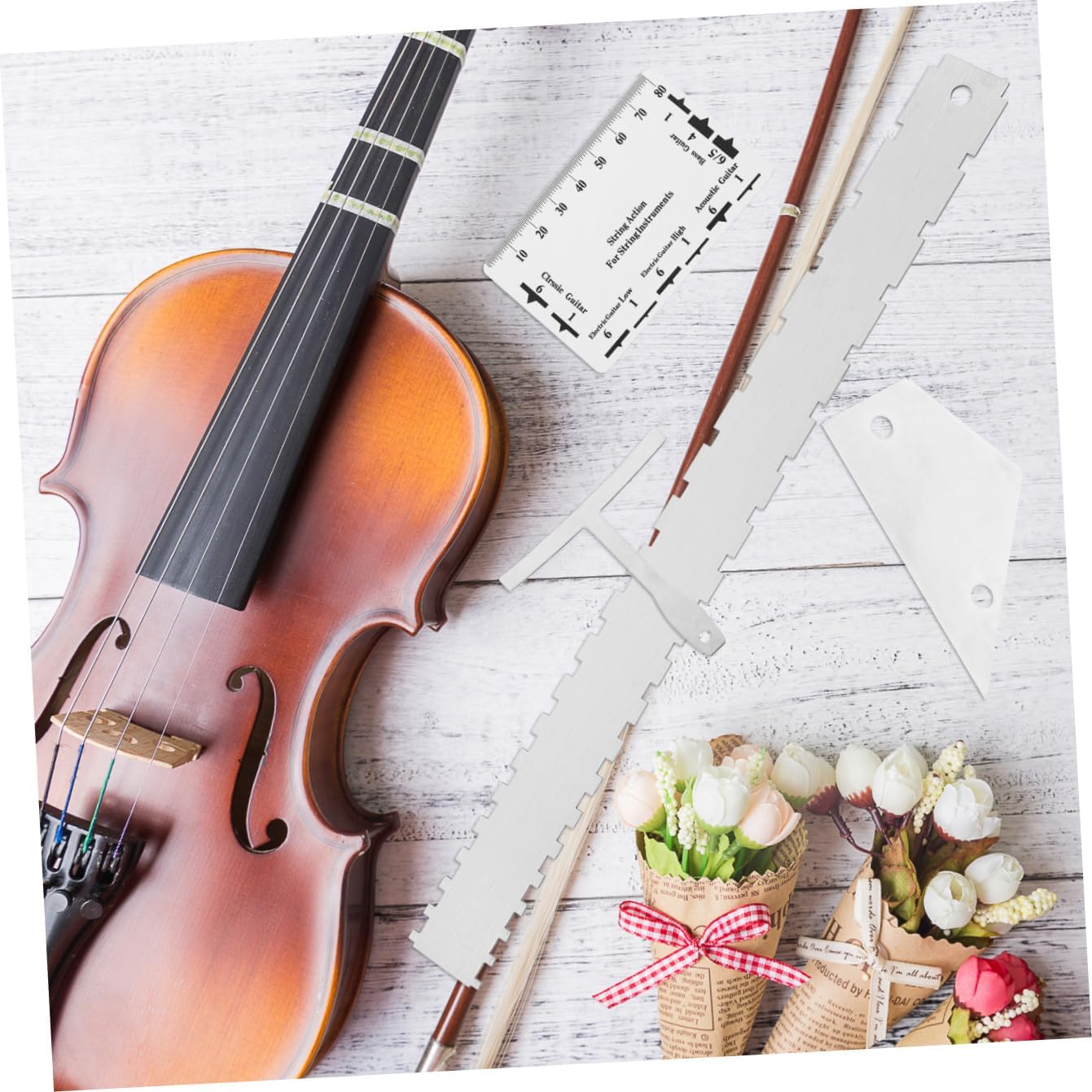 12pcs Guitar Luthier Tools Set with String Action Gauge Radius Gauge for Electric Acoustic Guitars Precision Ruler for String Height Measurement Portable Setup Kit