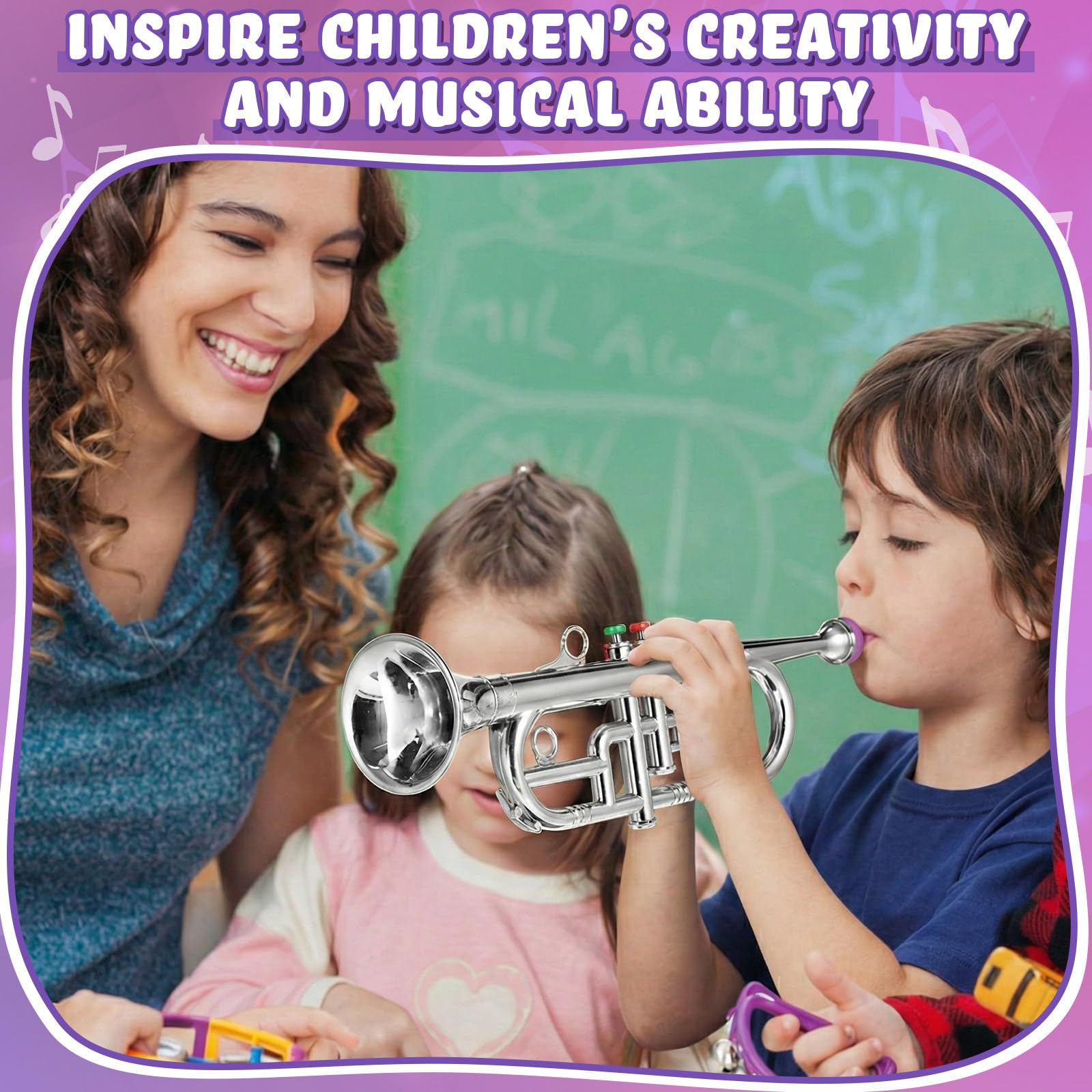 Lewtemi Gold Trumpet Musical Instruments Toy for Kid Toddler Fake Plastic Preschool Music Toy Gift Non-Professional Wind Instrument Early Educational Teaching Songs Gifts for Toddlers Children