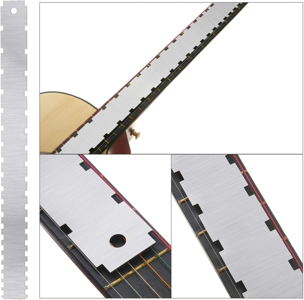Mudder 17 Pieces Guitar Luthier Tools Set Setup Kit Include Radius Gauge String Action Ruler 32 Blades Feeler Gauges Notched Radius Neck Notched Straight Edge Fret Rocker for Guitar Bass Setup