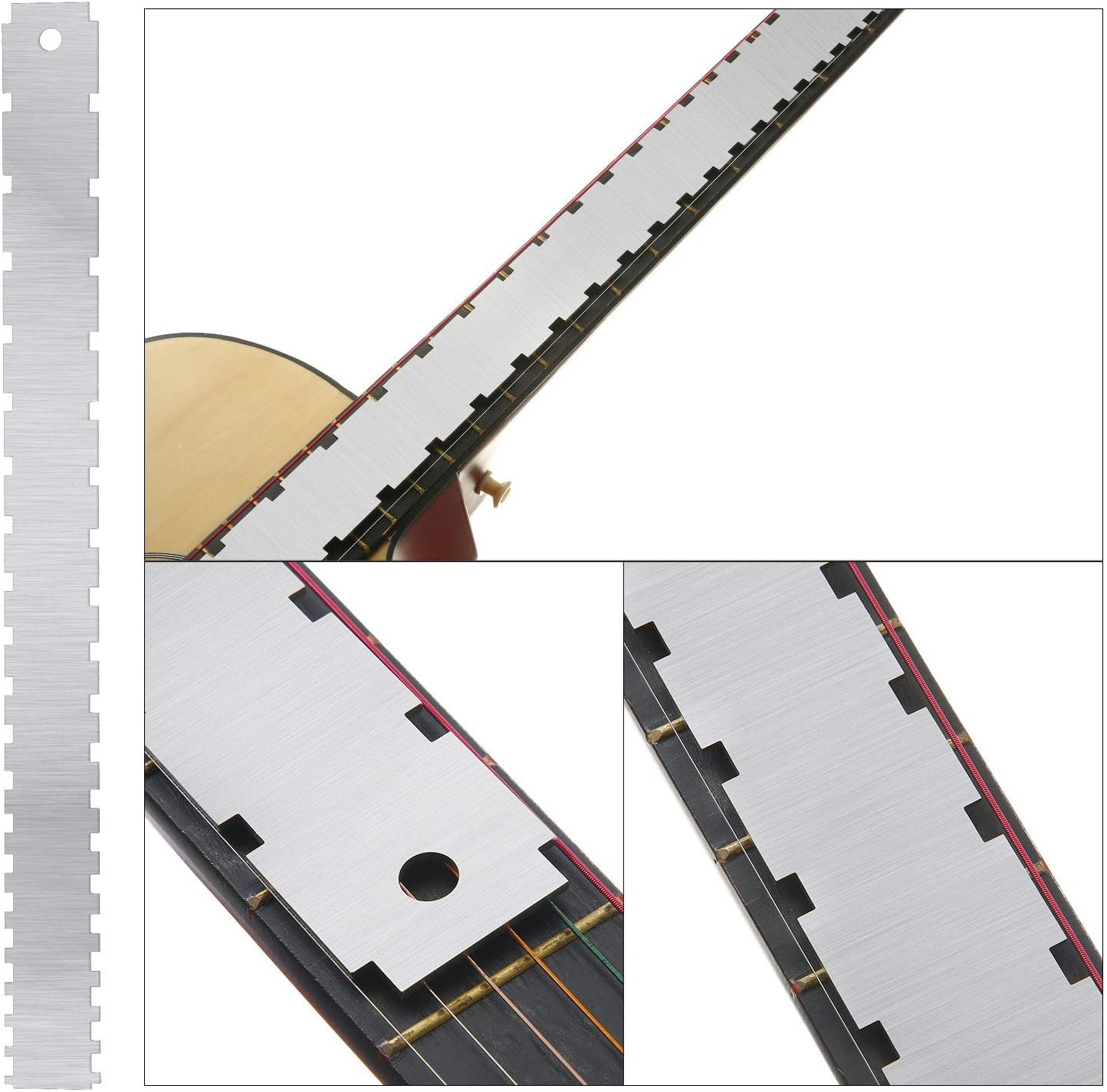 Mudder 17 Pieces Guitar Luthier Tools Set Setup Kit Include Radius Gauge String Action Ruler 32 Blades Feeler Gauges Notched Radius Neck Notched Straight Edge Fret Rocker for Guitar Bass Setup