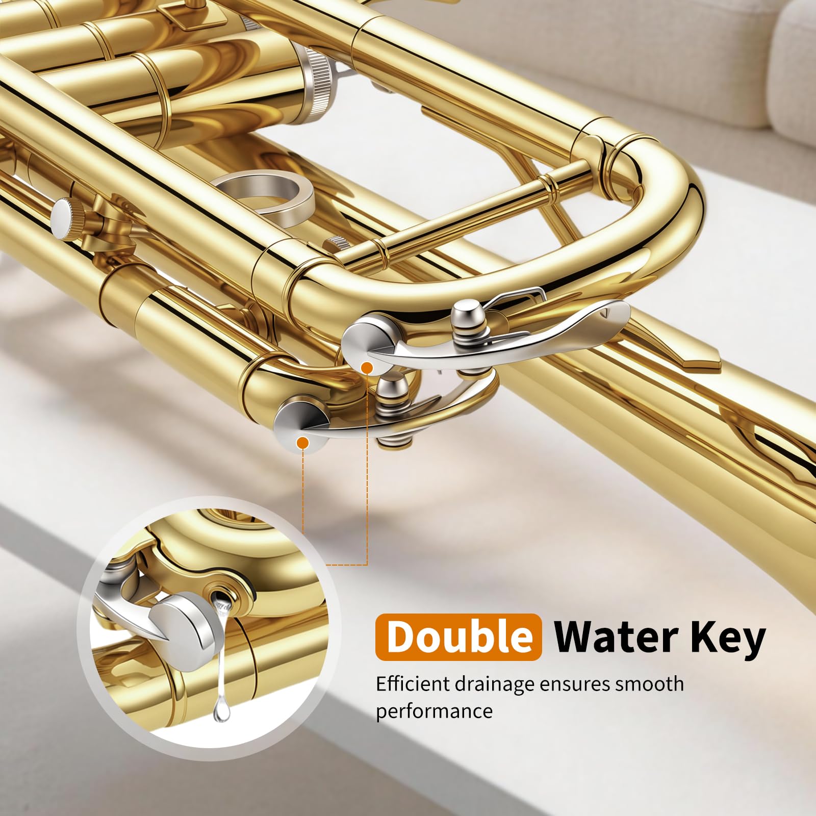 JAMELO Bb Standard Trumpet Set, Brass Trumpet Instrument for Student/Beginner with Carrying Case, 7C Mouthpiece, Cleaning Cloth and Gloves (TP-100, Gold)