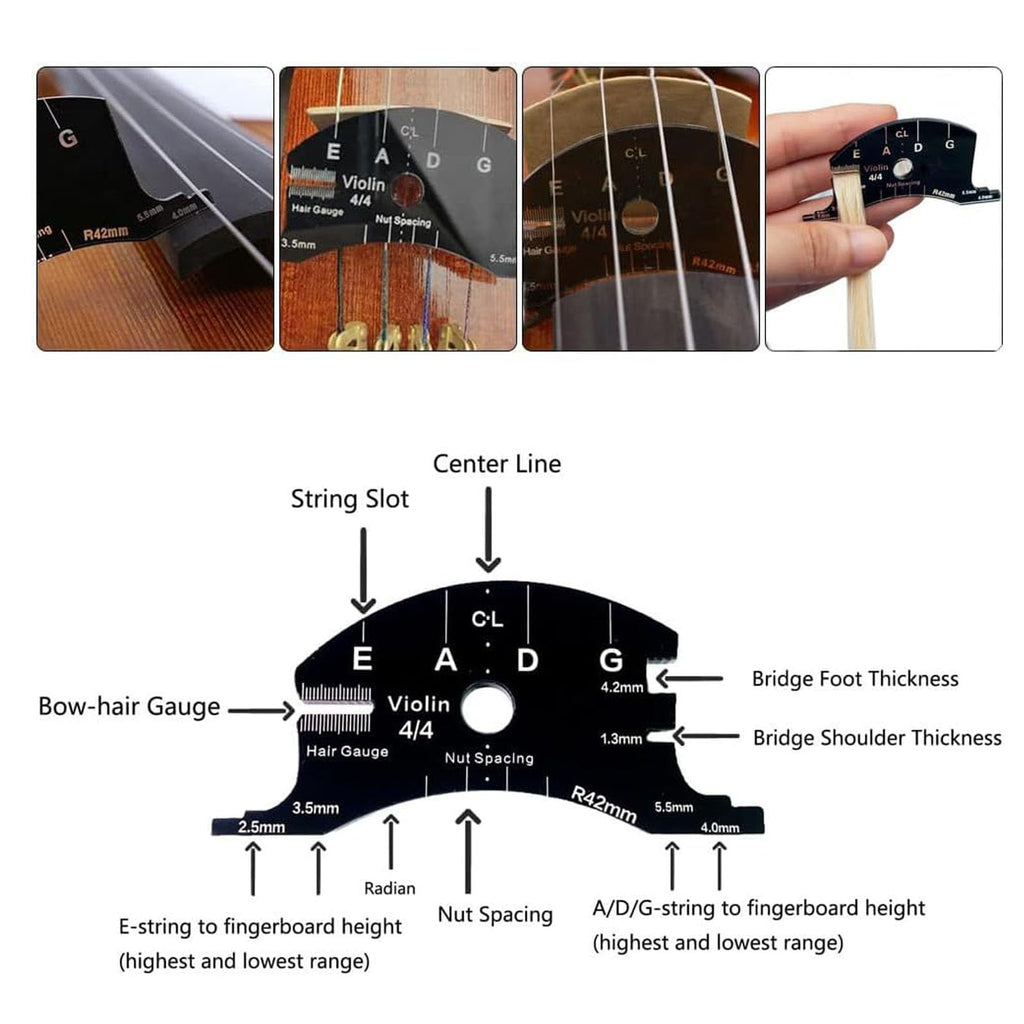 14 Pieces Violin Luthier Install Repair Tool Kit with Template Gauge, String Lifter, Maple Bridge, Sound Post Gauge, Retriever Clip, Setter, Velvet Storage Bag Violin Parts & Accessories