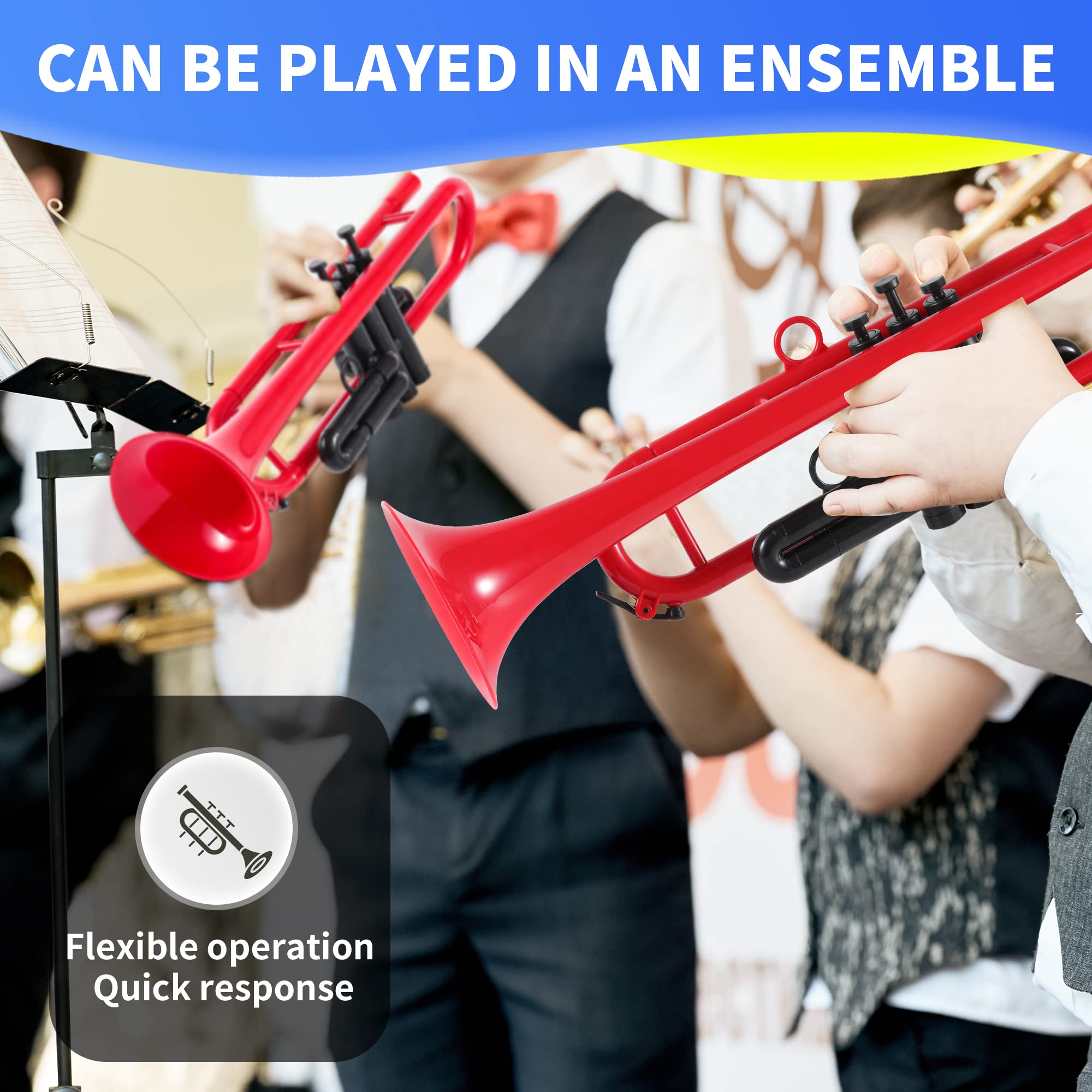 PAMPET Professional Plastic Bb Trumpet Standard Trumpet Set for Student Beginner With 7C Mouthpiece and 3C Mouthpiece, Bb Trumpet Instrument, Black,