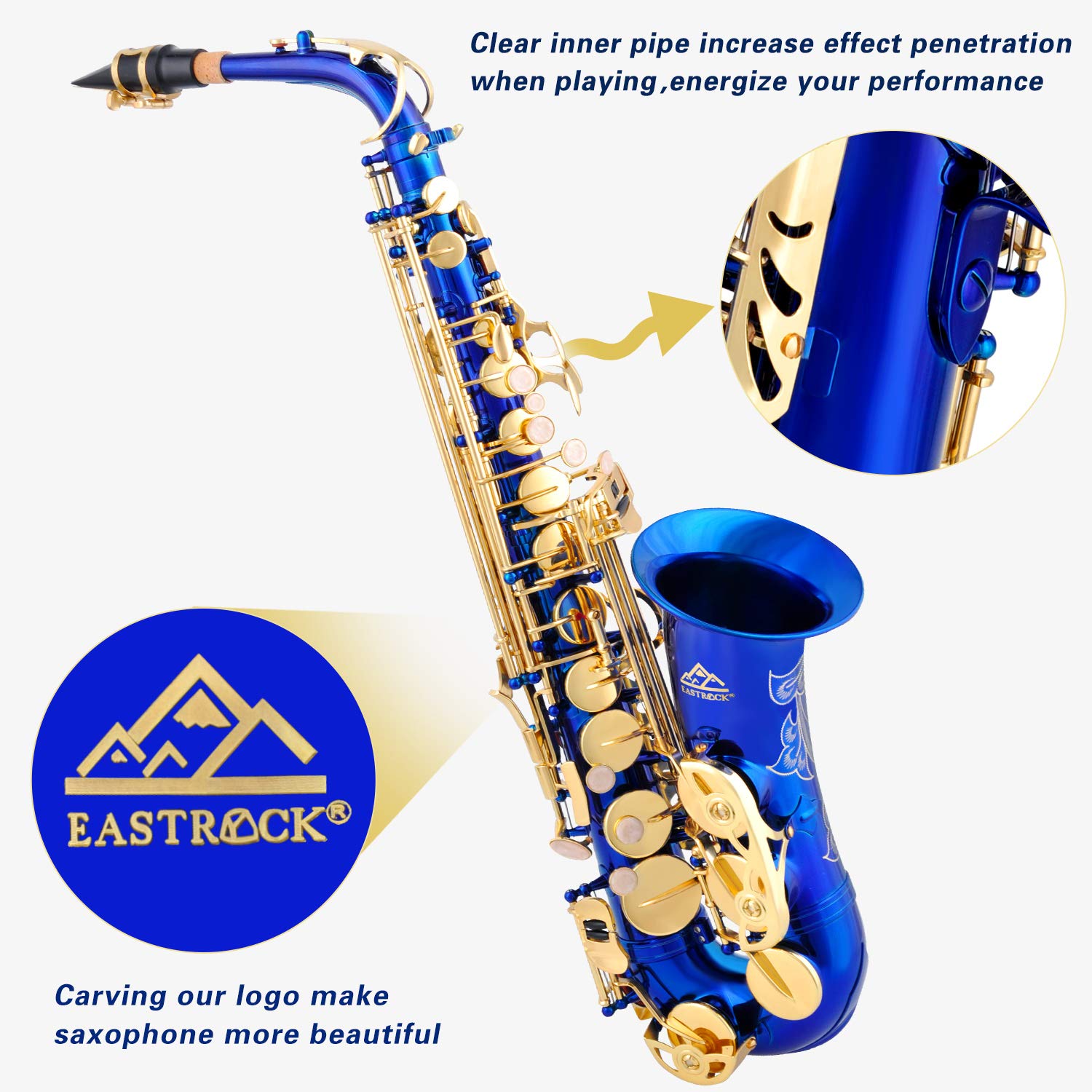 EASTROCK Black/Golden Alto Saxophone E Flat Sax Full Kit for Students Beginner with Carrying Case,Mouthpiece,Mouthpiece Cushion Pads,Cleaning Cloth&Cleaning Rod,White Gloves,Neck Strap