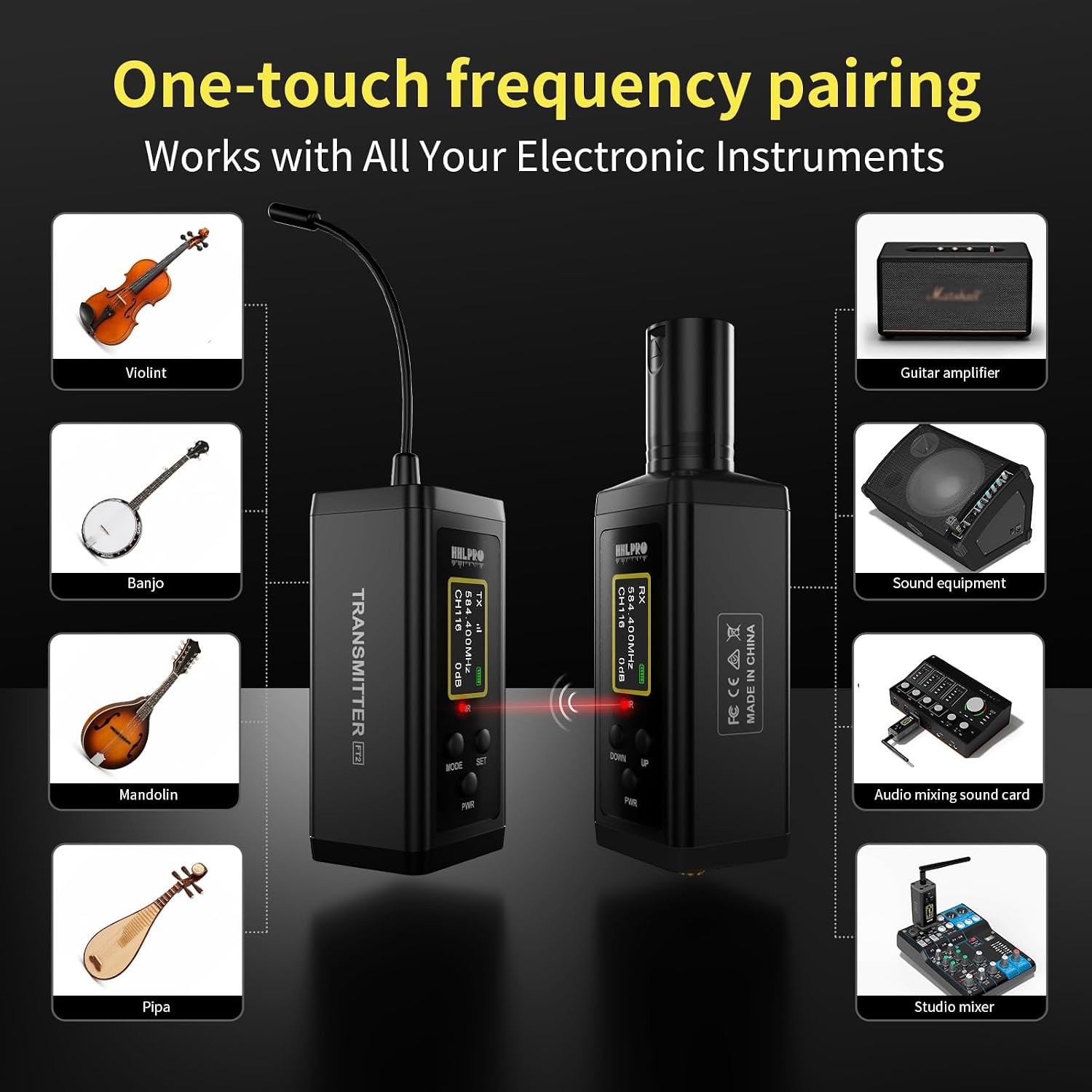 UHF Wireless Violin Microphone System for Musicians, Banjo, Mandolin | 260FT Range, Dual Volume Control, Instrument Pickup Clip-on Mic, XLR Transmitter and Receiver for Active PA Systems, F40V