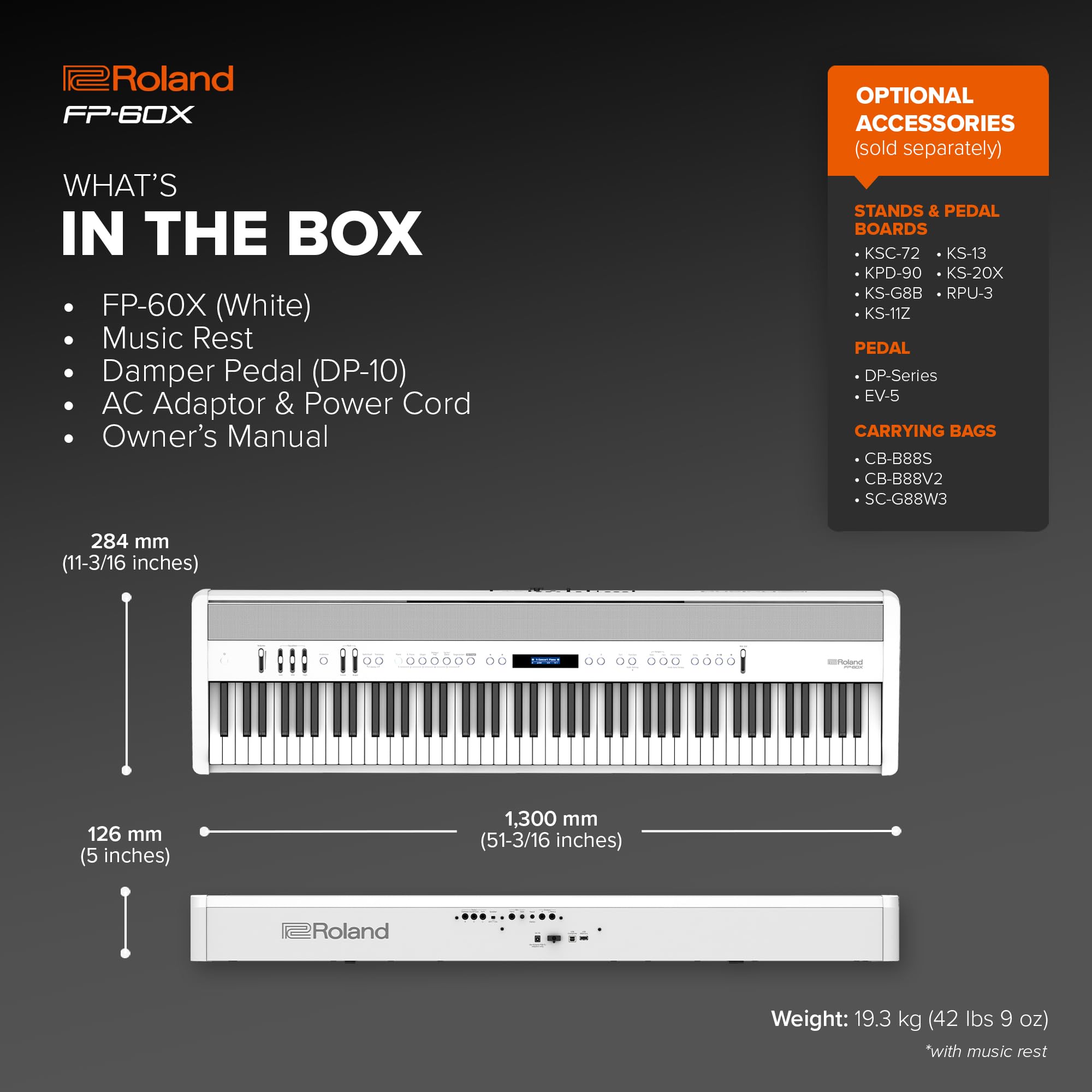 Roland FP-60X | Pro Performance 88-Note Digital Piano | Built-In Powerful Amplifier & Custom Stereo Speakers | Onboard Sound Customization | Curated Tones & FX | Bluetooth & MIDI Connectivity | White