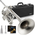 AKLOT Weighted Leadpipe Bb Trumpet: Satin Silver, Mouthpiece Booster, 7C Mouthpiece*2, Beginner & Intermediate Standard Trumpet Instrument, Trompeta Musicale with Hard Case, Lesson Book, Cleaning Kit