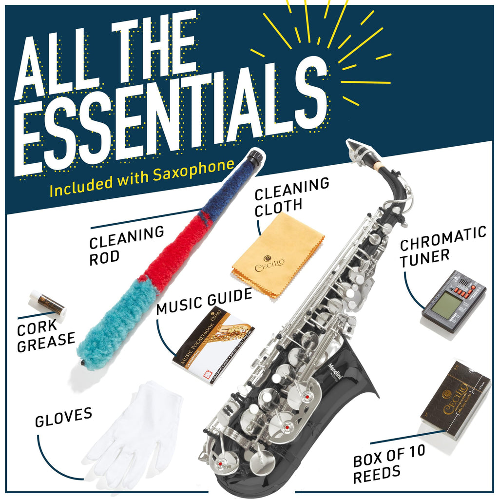 Mendini By Cecilio Alto Saxophone for Beginners, E Flat Alto Saxophone for Musicians with Tuner, Mouthpiece, Case, 10 Reeds, Grease, Cleaning Cloth & Rod, Gloves, Strap, Lesson Book (Green)