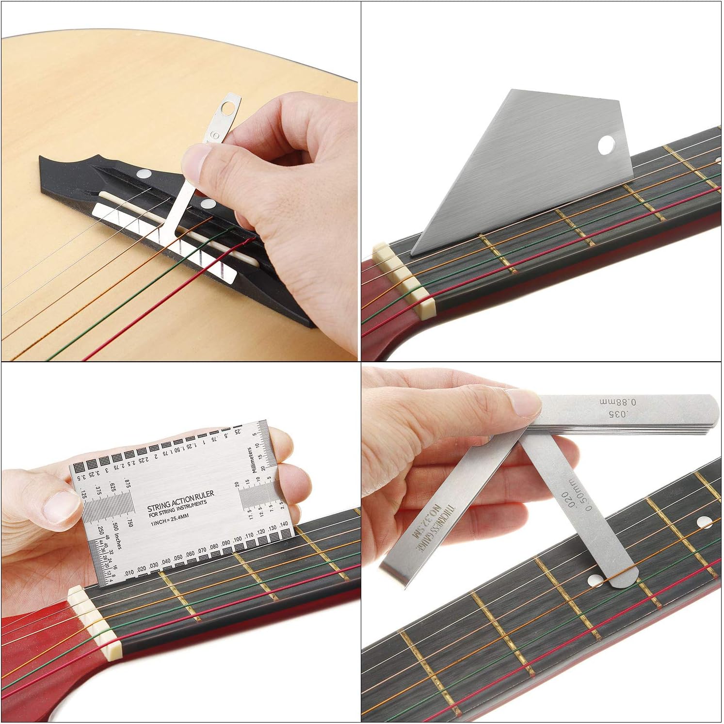 Mudder 17 Pieces Guitar Luthier Tools Set Setup Kit Include Radius Gauge String Action Ruler 32 Blades Feeler Gauges Notched Radius Neck Notched Straight Edge Fret Rocker for Guitar Bass Setup