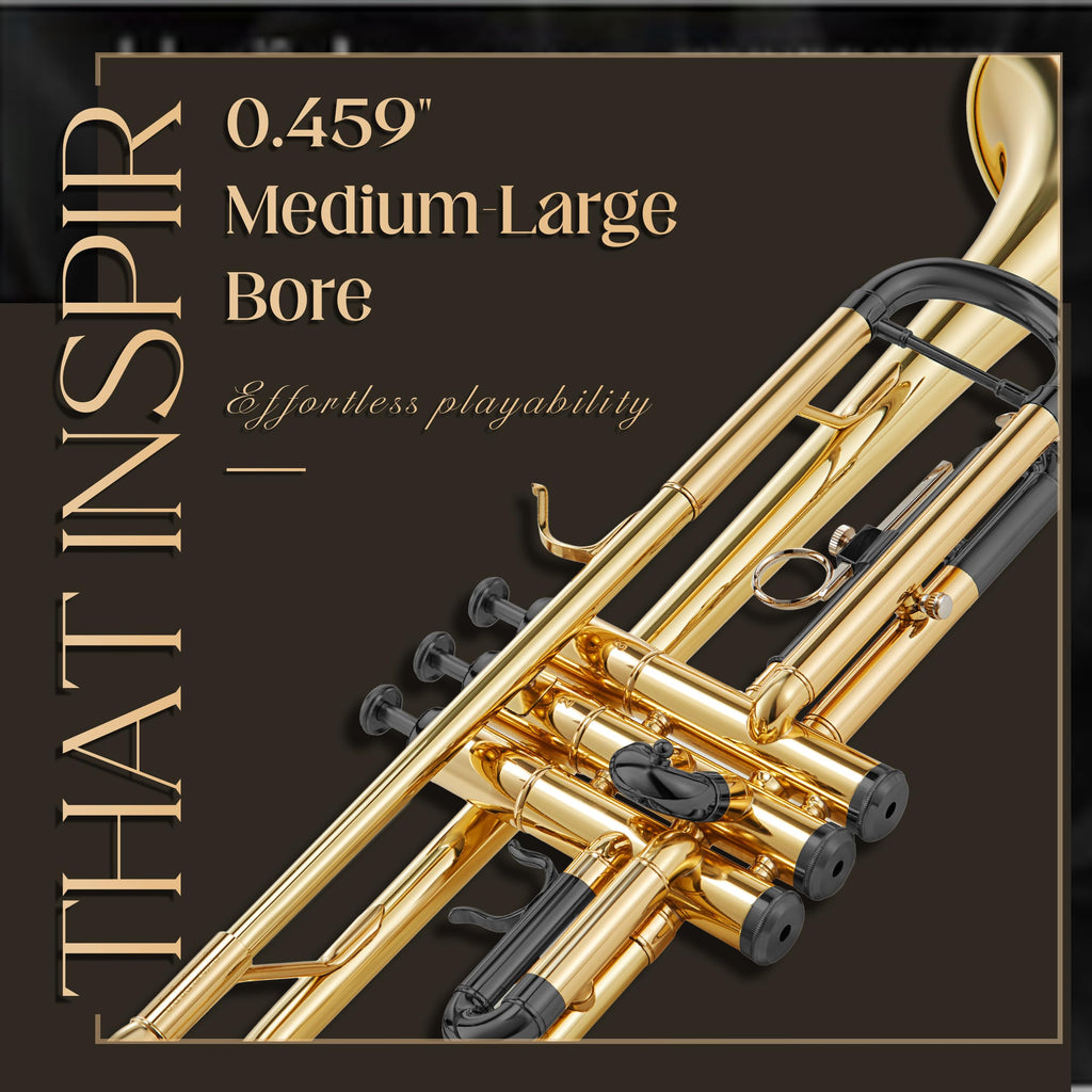 AKLOT Hand-Hammered Bell Bb Trumpet: Smooth Valve Action, Clear-Lacquered Brass Body, Standard Trumpet Beginner Set with Leather Case, Lesson Book, Trumpet Mute, Mouthpiece, Cleaning Kit (SNR-BrzSF)