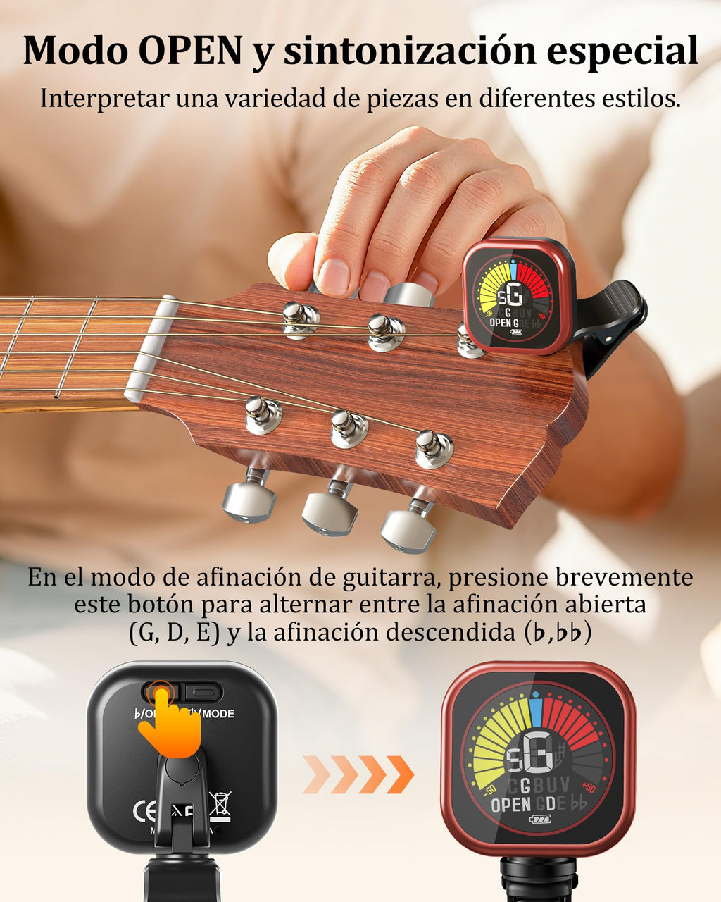 New Bee Guitar Tuner Clip-On Rechargeable with Color Screen 360° Rotatable Acoustic Chromatic Open Tuning for Guitar, Bass, Ukulele, Violin, Cello(Black, 1 Pack)