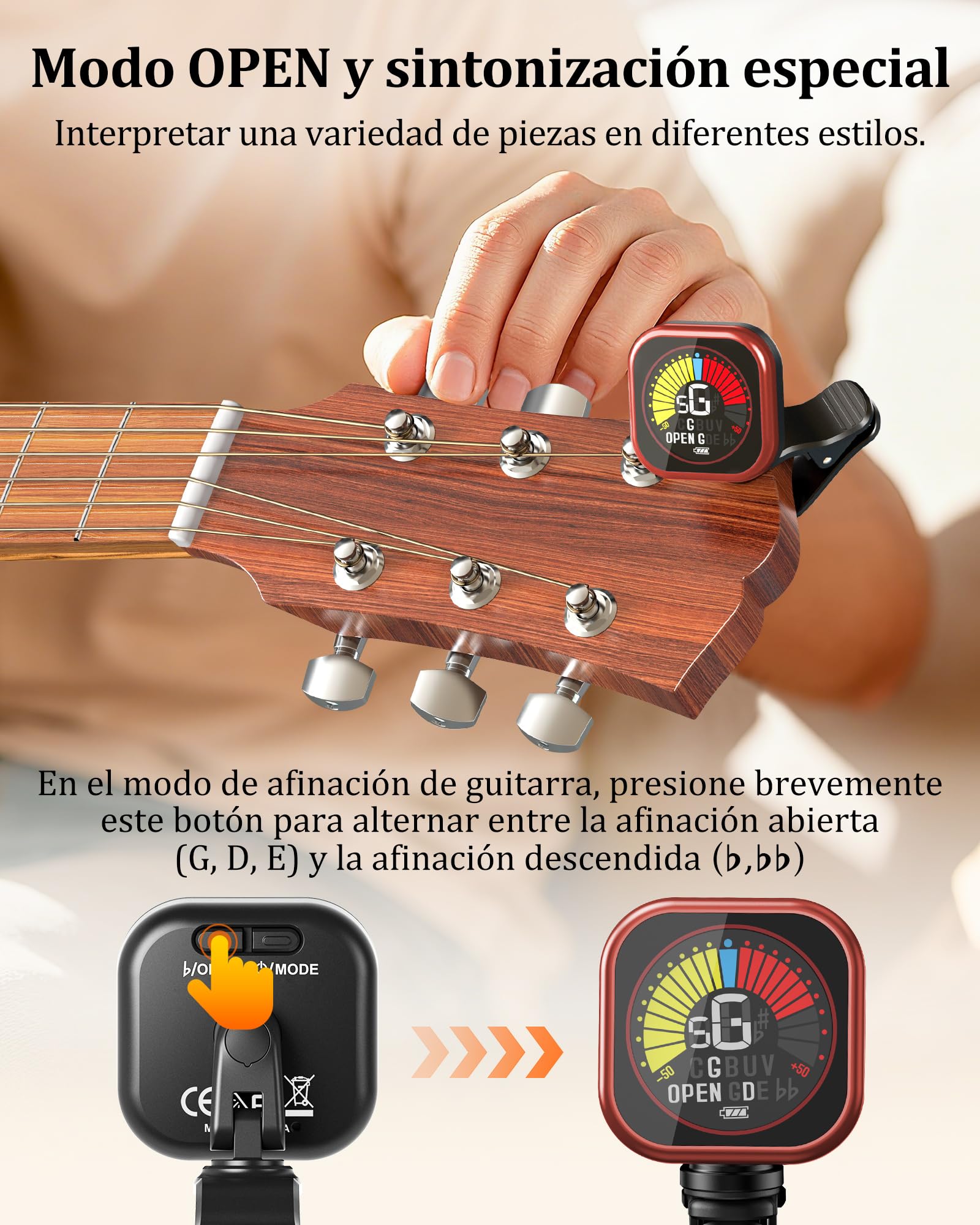 New Bee Guitar Tuner Clip-On Rechargeable with Color Screen 360° Rotatable Acoustic Chromatic Open Tuning for Guitar, Bass, Ukulele, Violin, Cello(Black, 1 Pack)