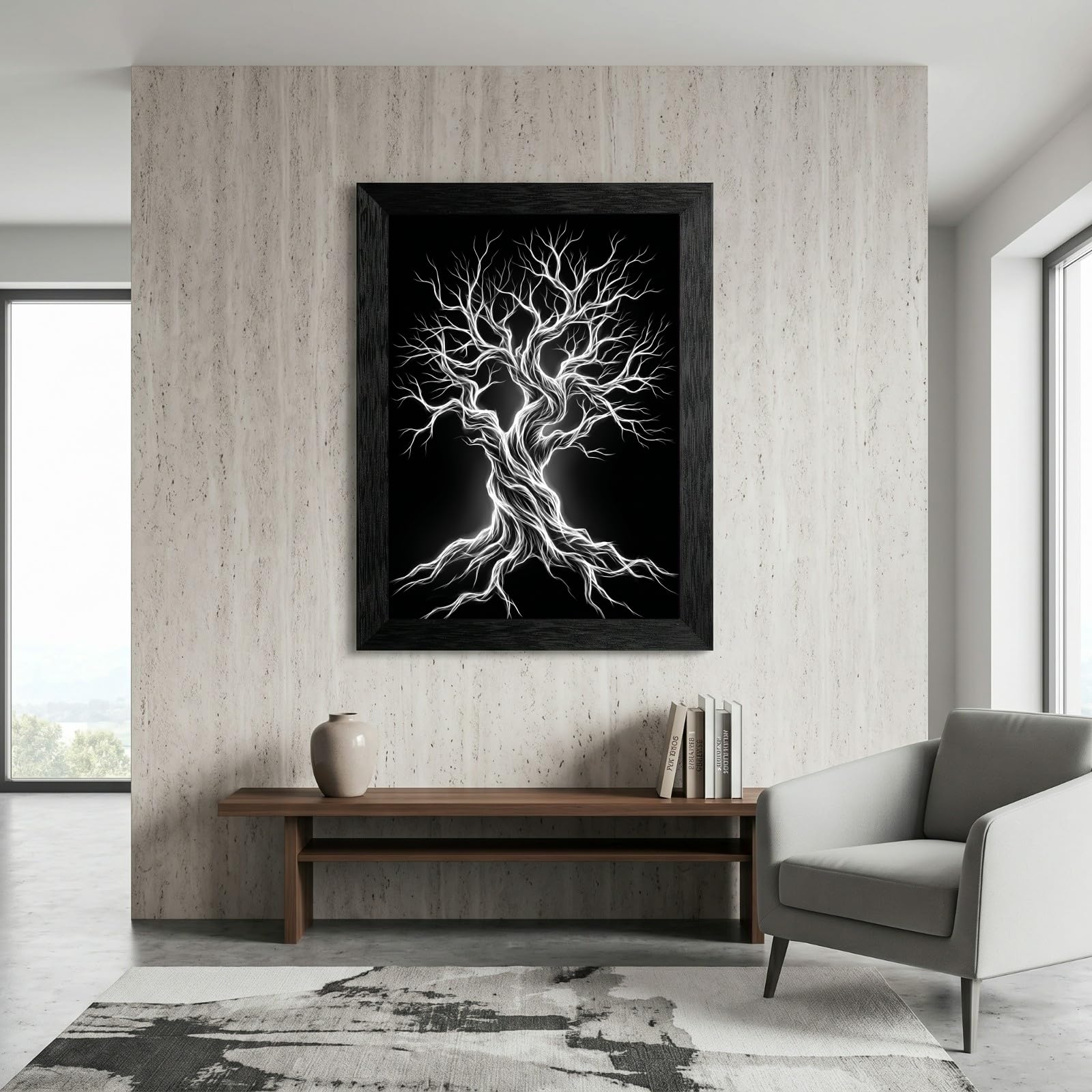 Framed Canvas Wall Art Minimalist Abstract Cello Musical Instrument Electric White Glowing Lines on Black Canvas Print Poster Black Frame Wall Decor for Music Room Studio Modern Art, Inch 24x36
