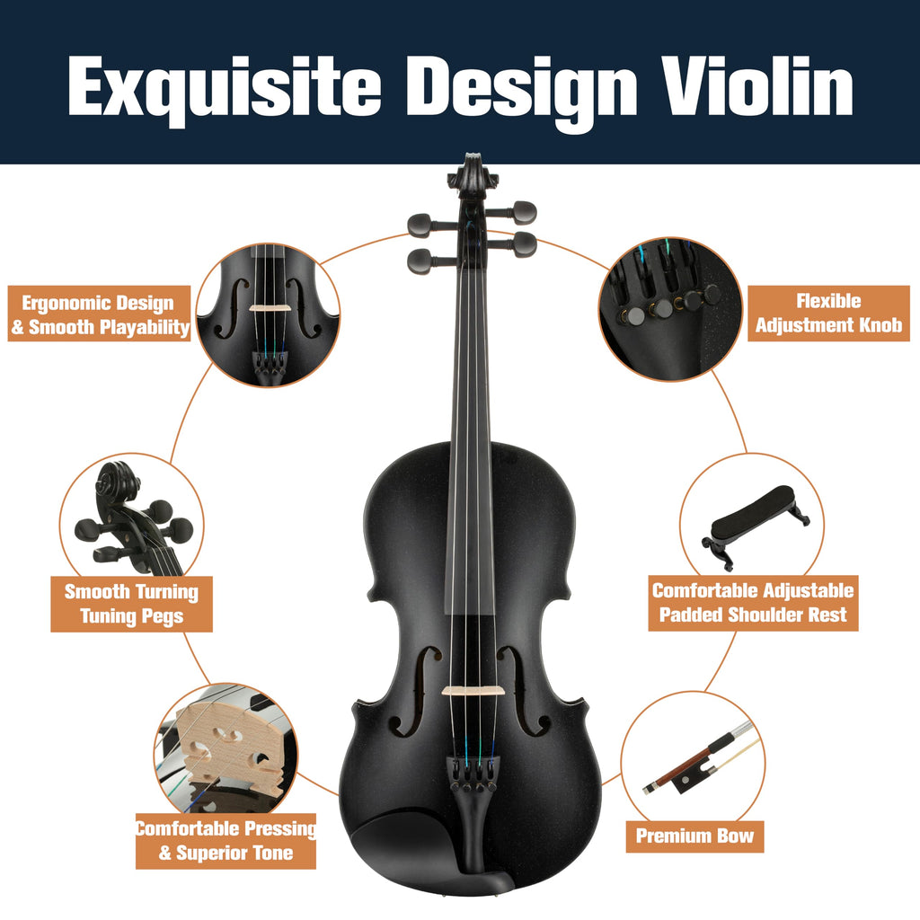 Mendini By Cecilio Violin 4/4 Full Size For Beginners - Fiddle Solidwood Kit with Hard Case - Acoustic Violins with Bow, Rosin, Tuner, Extra Strings & Bridge, Shoulder Rest and Lesson Book (Varnish)