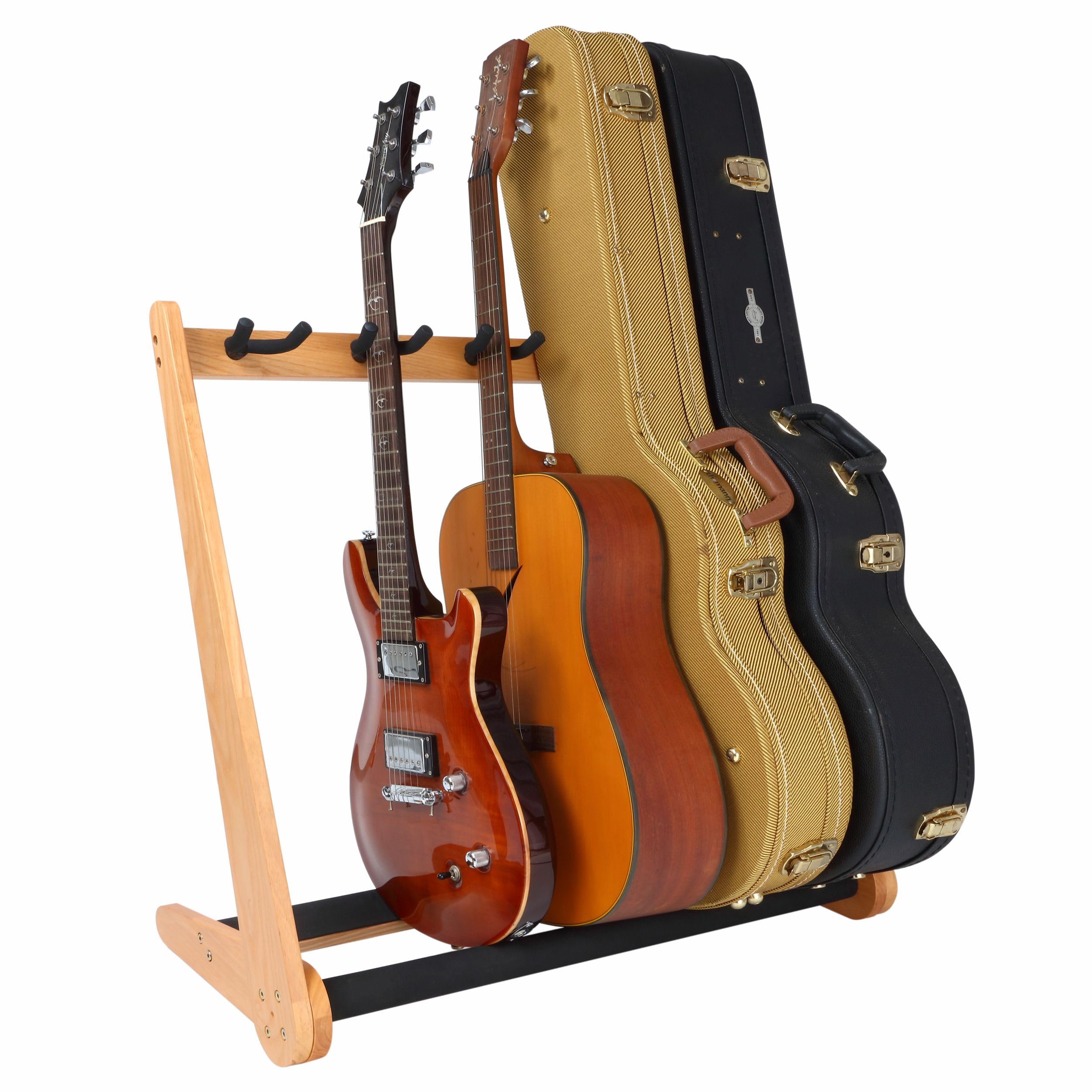Nefelibata Multi-Purpose Guitar Stands 5 Wooden Guitar Rack Floor Stand for Guitars and Cases, Electric Guitars, Acoustic Guitars, Bass Guitars, Cellos - German Ash (Yellowish Brown)