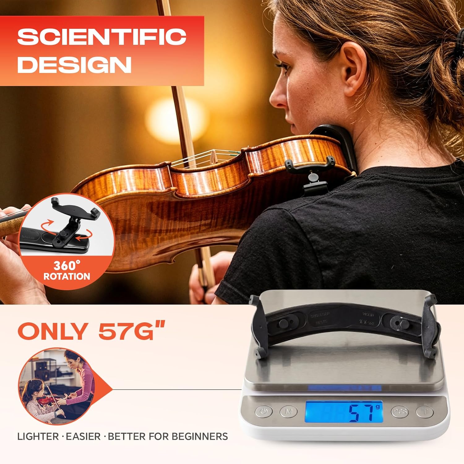 Ergonomic Violin Shoulder Rest for Students & Beginners – Lightweight Adjustable Fit for 4/4 & 3/4 Violins – Soft EVA Padding, Secure Silicone Feet