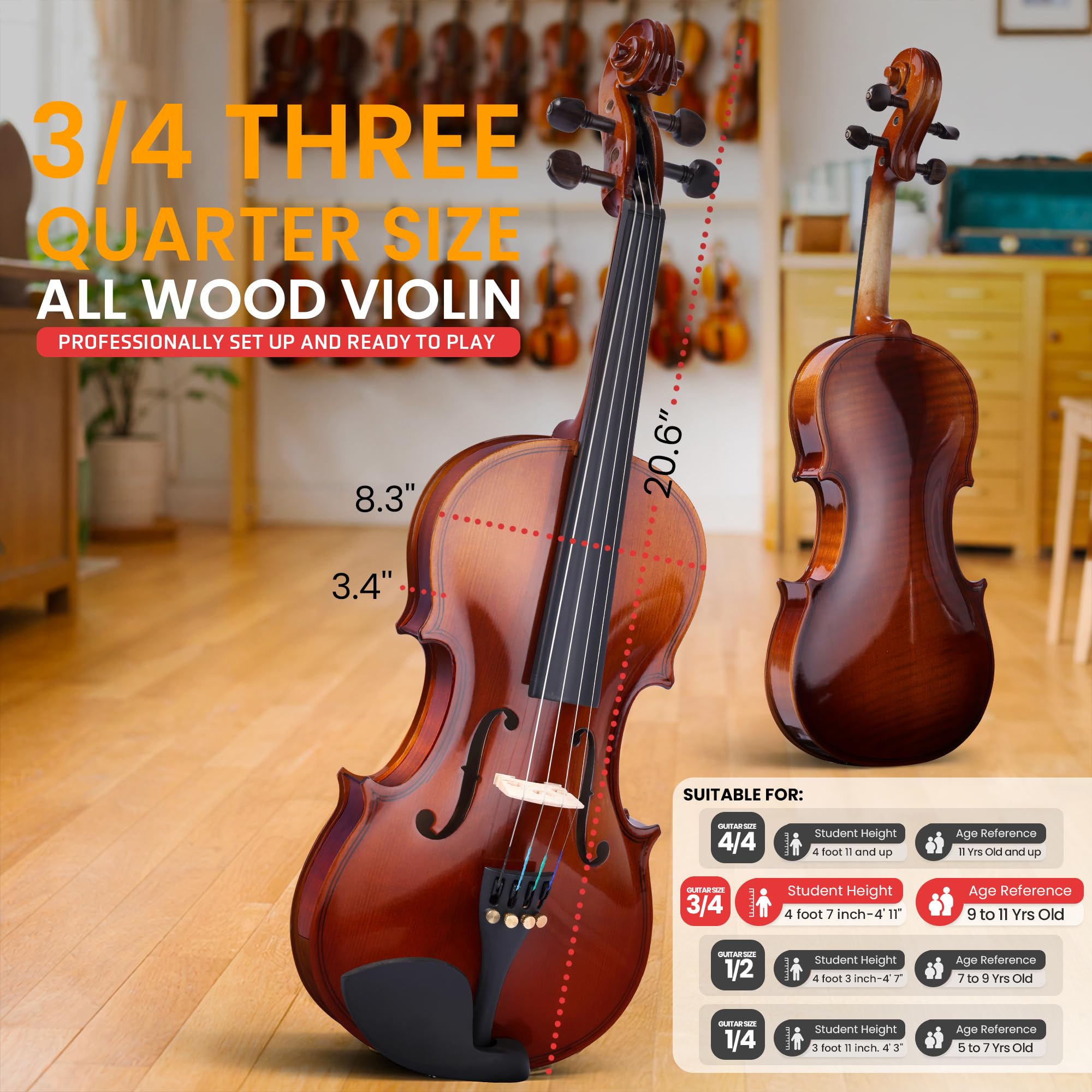 Pyle 4/4 Full Size Acoustic Violin for Beginners – Complete Violins Set with Hard Case, Bow, Extra Strings, Rosin, Full Accessories Kit - Mobile App Tuner 2 Month Free Lessons for Kids & Adults