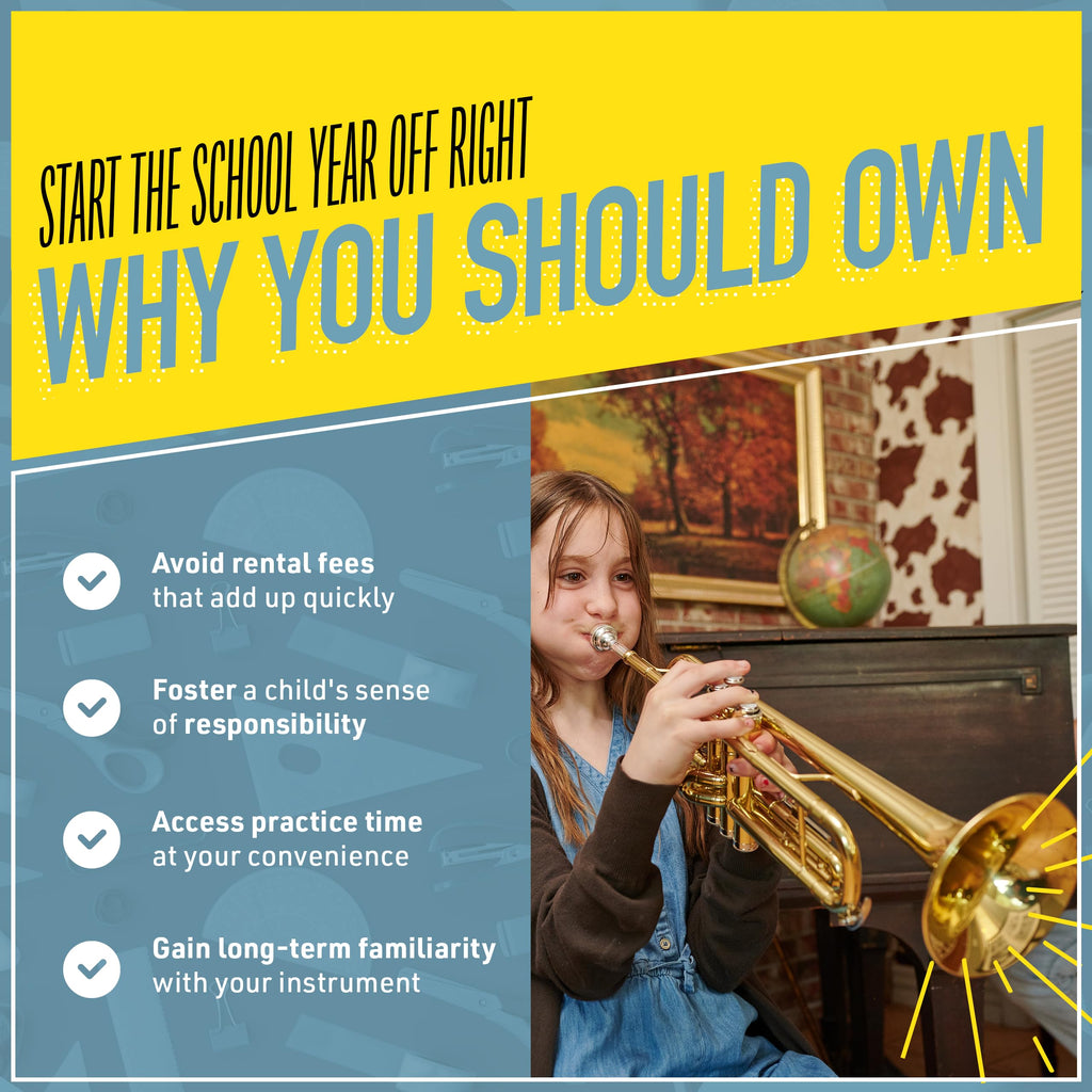 Mendini By Cecilio Bb Standard Trumpet Set for Beginners - Brass Trumpet Instrument with Hard Case, 7C Mouthpiece, Valve Oil, Cleaning Cloth, Maintenance kit and Gloves (Gold)