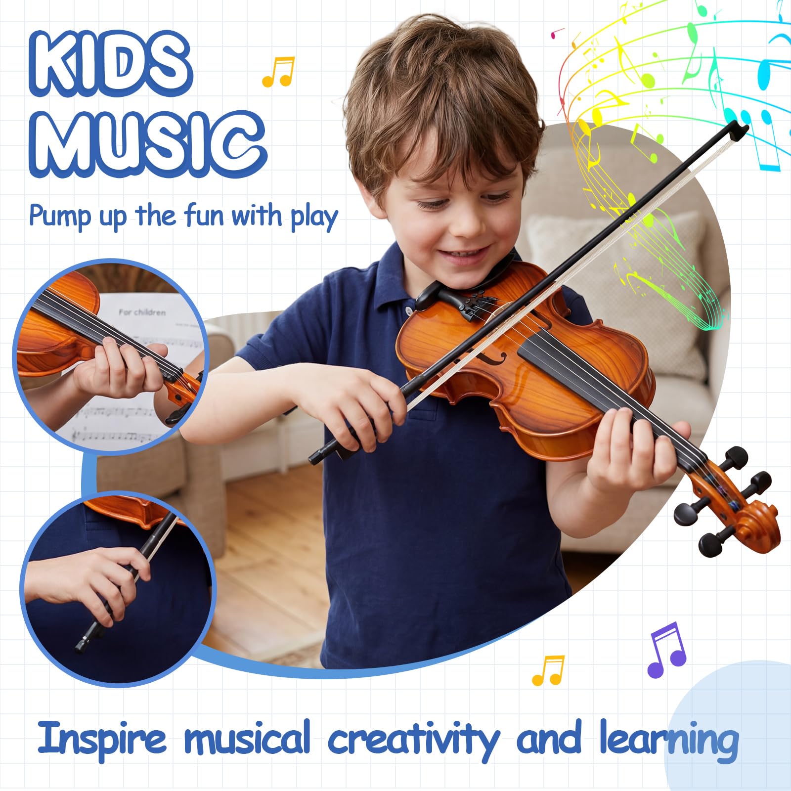 Lewtemi Kids Violin Toy, Fake Electronic Plastic Mini Violin with Melodies, Non-Professional Musical Instrument for Preschool Education, Early Learning Toy for Children Birthday Gift(Reddish Brown)