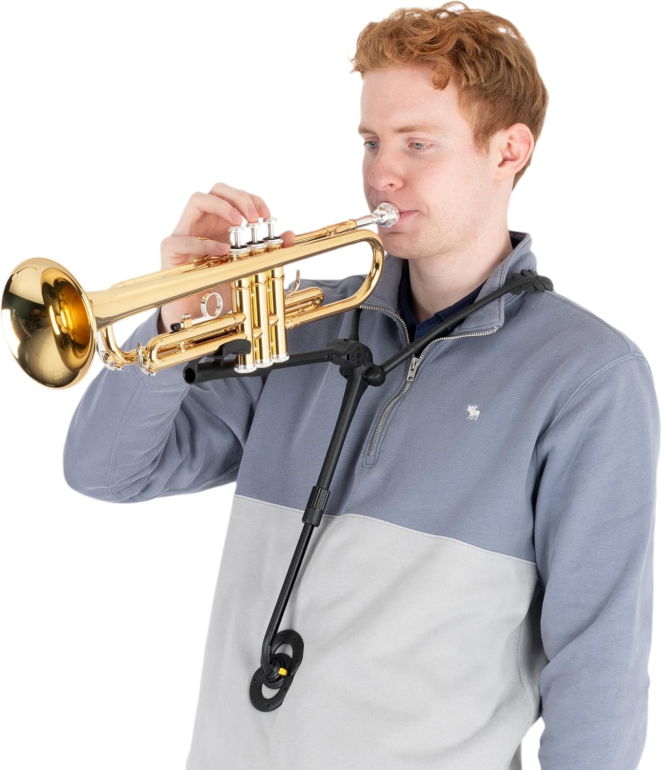 JazzLab Trumpet Holder Medium Size - Black, Plastic & Aluminium - B Flat Trumpet Support - Compact & Foldable - Comfortable for Sitting, Standing or Marching