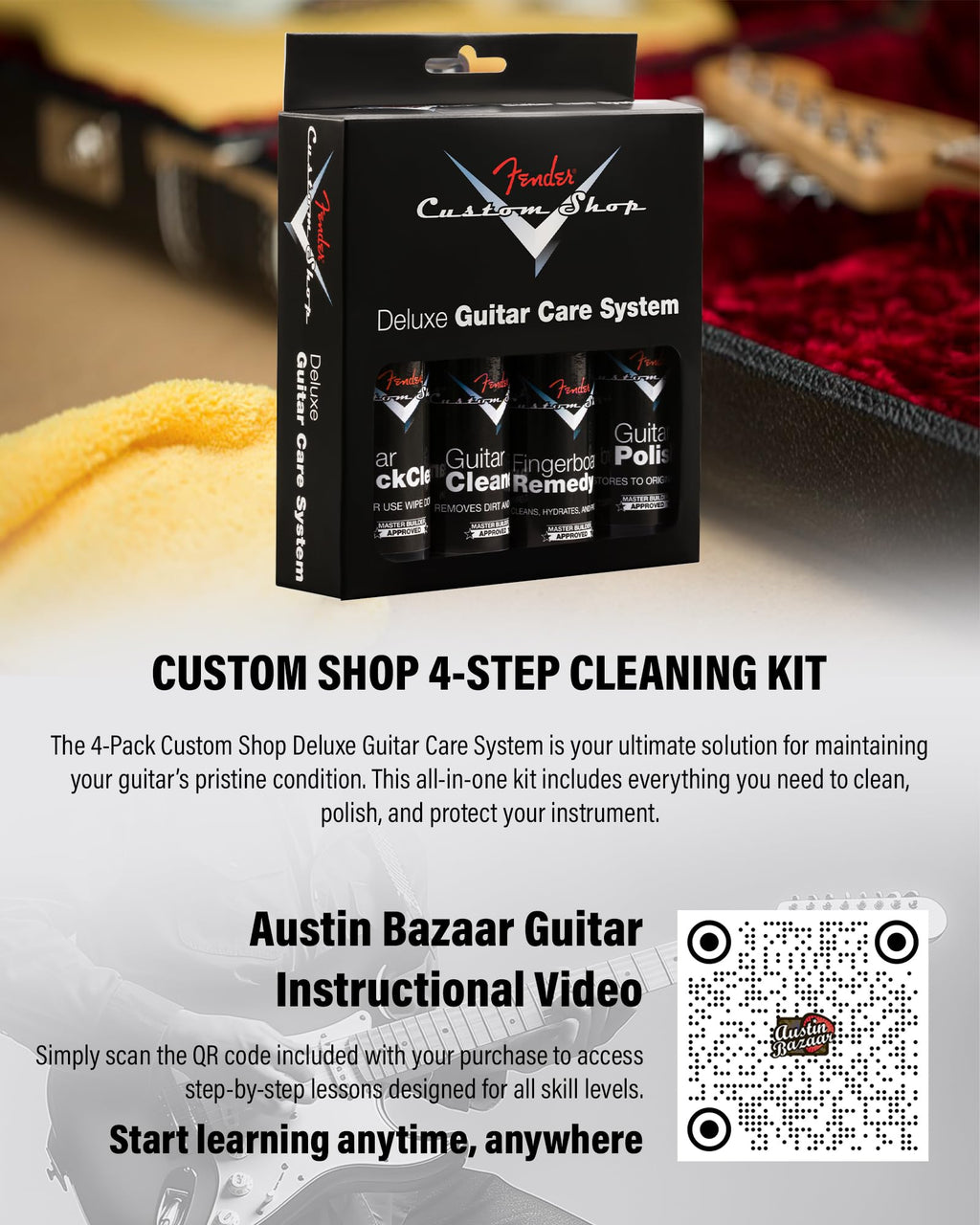 Fender Standard Jazz Bass - Olympic White Bundle with Strap, Guitar Cleaning Kit and Austin Bazaar Instructional Video