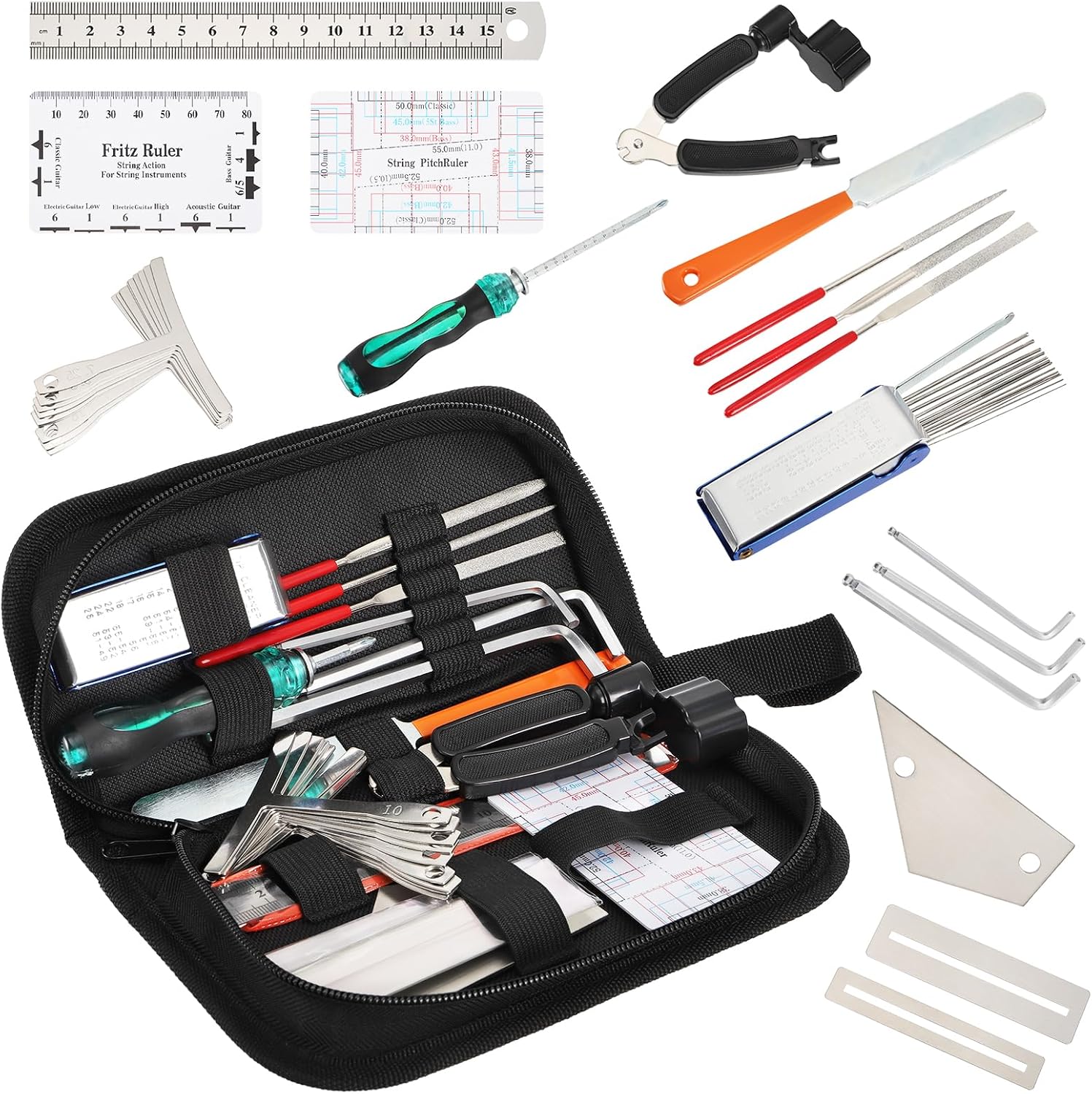 SOUJOY 26Pcs Guitar Tools for Set Up, Repair & Maintenance Kit with Carry Bag, Luthier Tools, Guitar Winder, Setup Kit for Guitar, Ukulele, Bass, Mandolin, Banjo