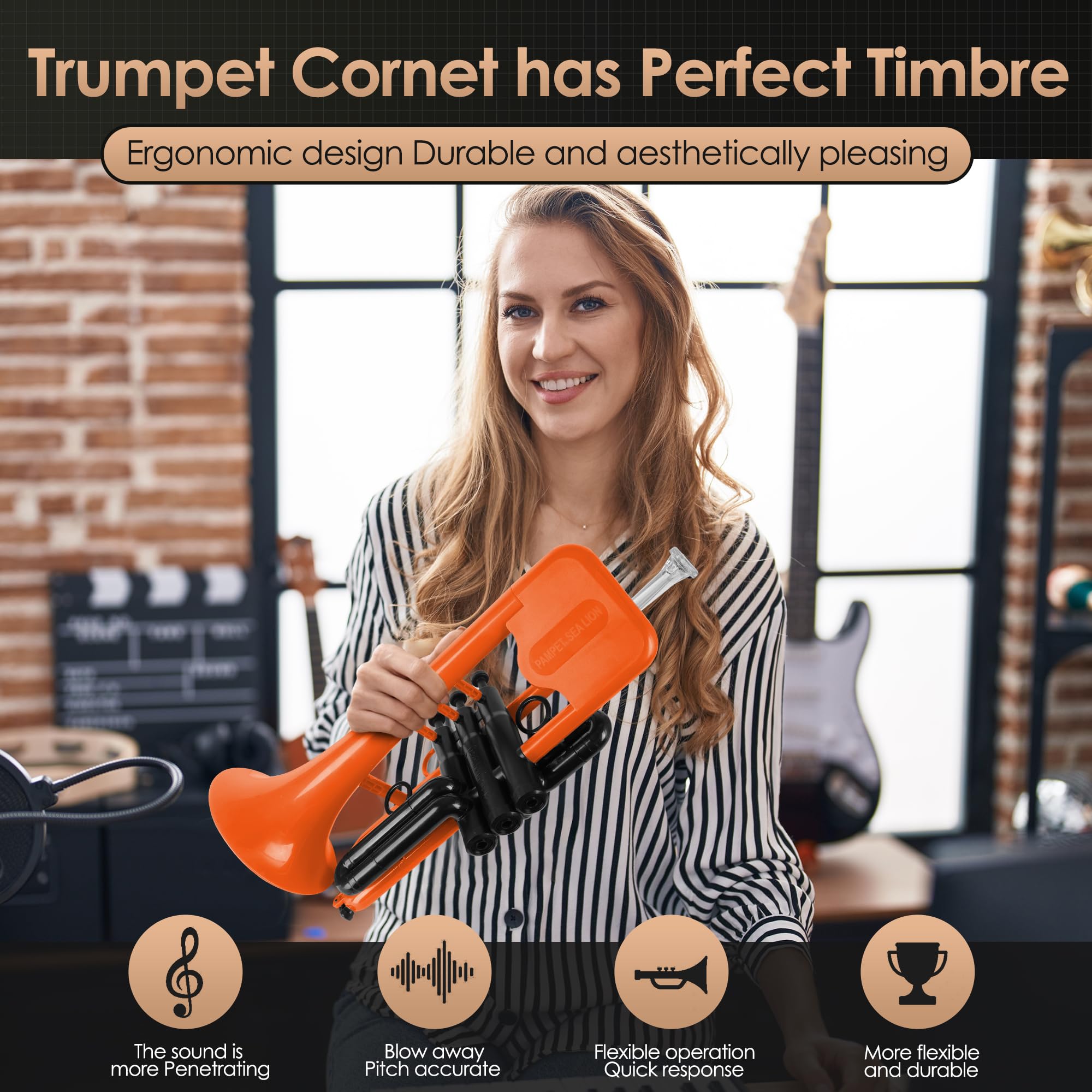 PAMPET SEA LION Professional Plastic Bb Trumpet Standard Trumpets Trumpet Set for Student Beginner Bb Trumpet Instrument (Red)