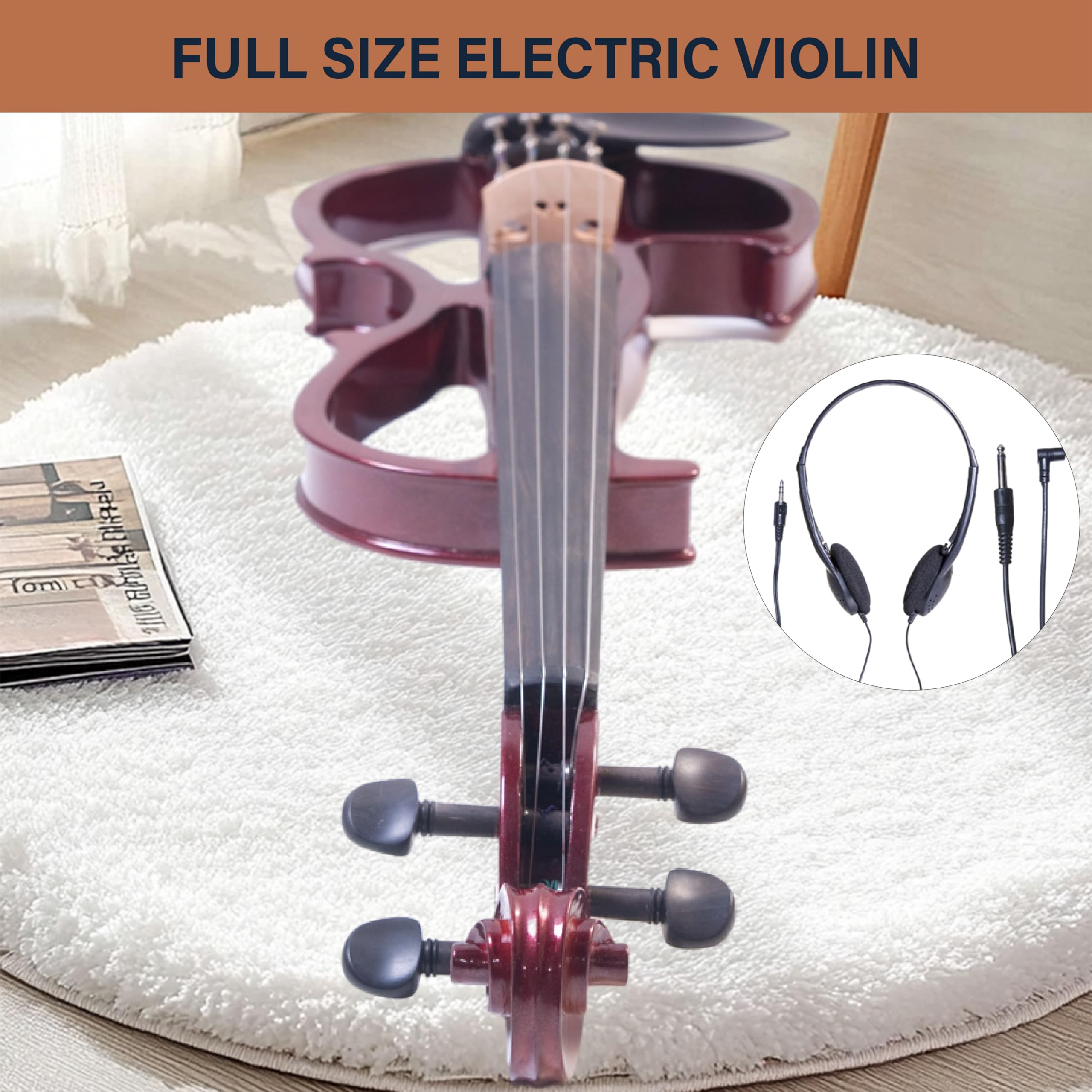 Cecilio Solid Wood Electric/Silent Violin with Ebony Fittings - 4/4 Full Size - Metallic Red Mahogany