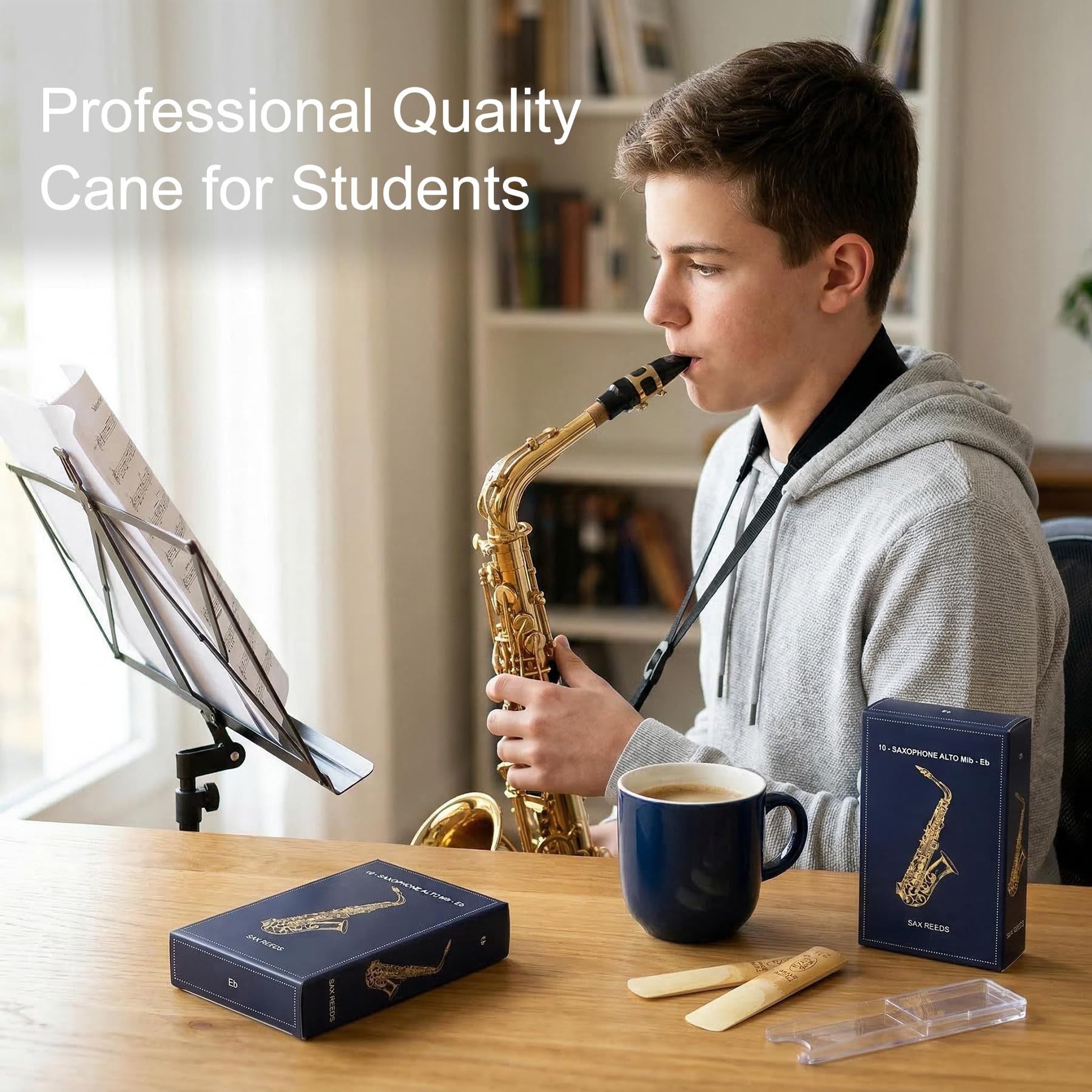 Alto Saxophone Reeds Strength 2.5, 10-Pack - Professional Quality Cane for Students & Beginners, Consistent Sound & Easy to Play, Includes Individual Case (Compatible with Alto Sax)