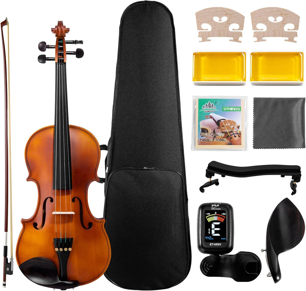 ENO MUSIC 4/4 Full Size Violin Kit for Beginners and Adults with Violin Rosin Bow and Hard Case All the Stringed Musical Instruments Accessories Included