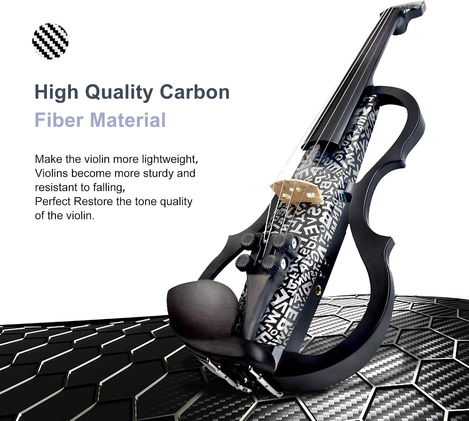 Premium Carbon Fiber Electric Violin Full Size 4/4,Professional Silent Electric Violin for Adults,Teens,Electric Fiddle with Pro Pick up-ZNDS-2304