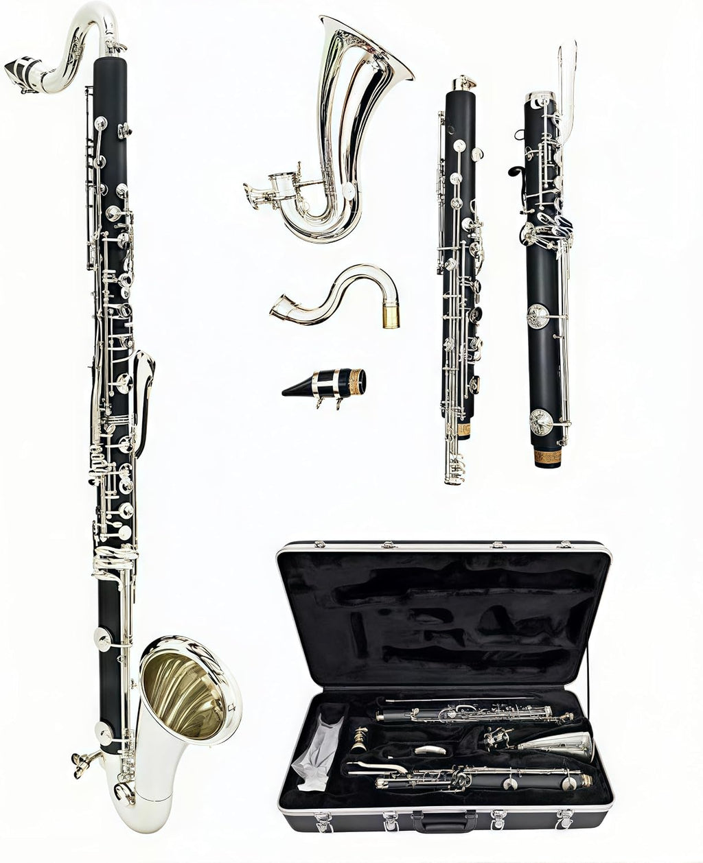 Professional New Silver Plated Keys Bass Clarinet LOW E Bb Tuning Black Tube Clarinet ABS