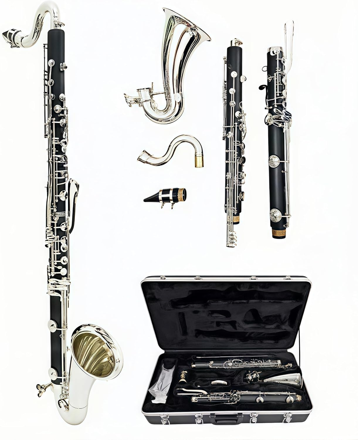 Professional New Silver Plated Keys Bass Clarinet LOW E Bb Tuning Black Tube Clarinet ABS