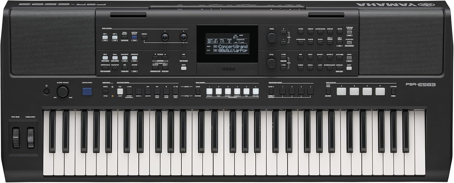 Yamaha PSR-E583, 61-Key Touch-Sensitive Portable Keyboard with Premium Sound, Music Rest and Power Adapter
