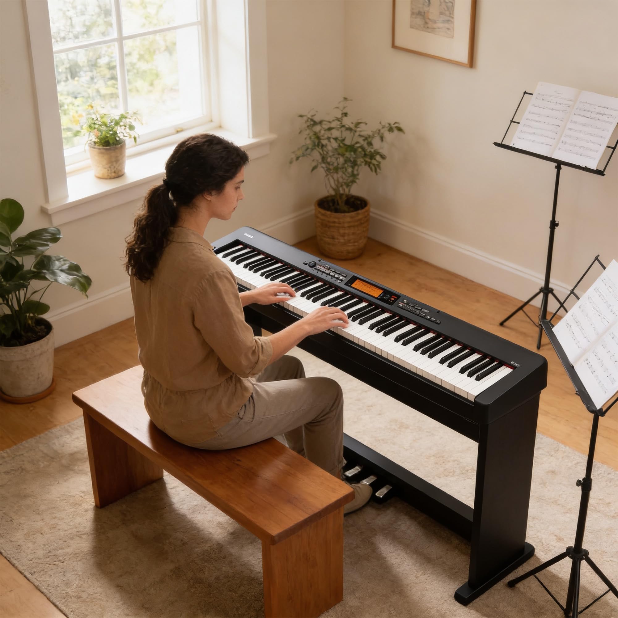 Casio CDP-S360 88-Key Compact Digital Piano - Black Bundle with CS-470P Stand, 3-Pedal System, Furniture Bench, Instructional Book, Online Lessons, Instructional DVD, and Austin Bazaar Polishing Cloth