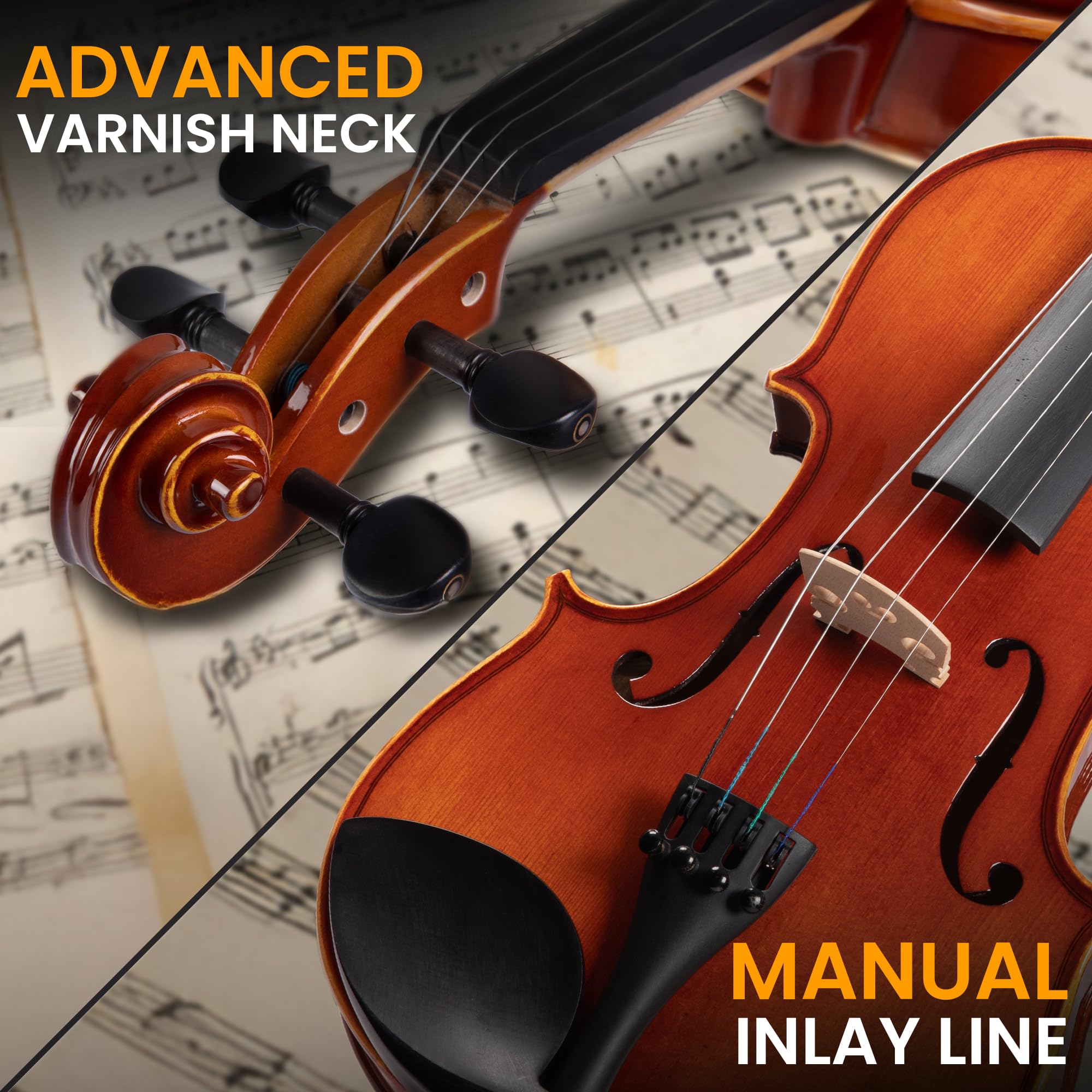Pyle 4/4 Full Size Acoustic Violin for Beginners – Complete Violins Set with Hard Case, Bow, Extra Strings, Rosin, Full Accessories Kit - Mobile App Tuner 2 Month Free Lessons for Kids & Adults