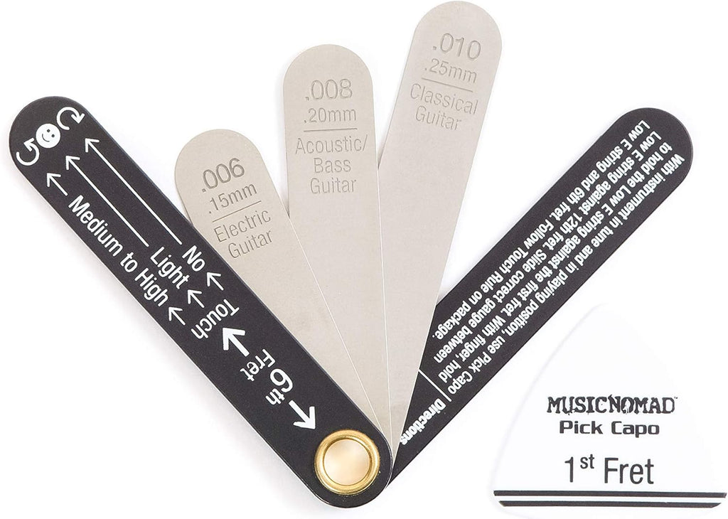 MusicNomad Truss Rod Gauge & String Action Gauge Combo Bundle (MN614) | Measures Neck Relief & String Action, Stainless Steel, Fret Rocker & Pickup Ruler Included
