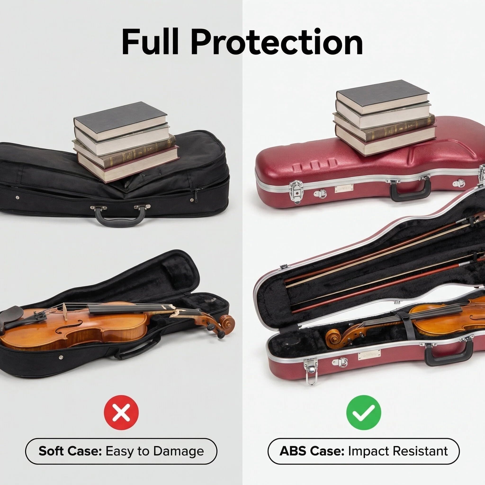 Crossrock Shaped Violin Case for 4/4 Full-Size Violin | Interior Accessory Compartment, 2 Bow Holders, Security Lock, Detachable Shoulder Straps - Black (CRA880VFBK)
