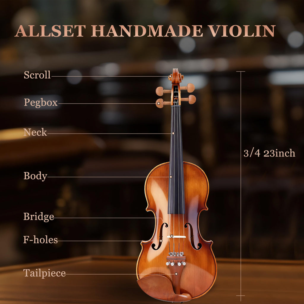 Allset Violin Fiddle Set: 4/4 Polished Violin Kit for Beginners, Acoustic Violin with Hard Case, Solidwood Handmade Starter Kit with Bow, Rosin, Shoulder Rest, Tuner, Strings-Burgundy (yellow, Full)