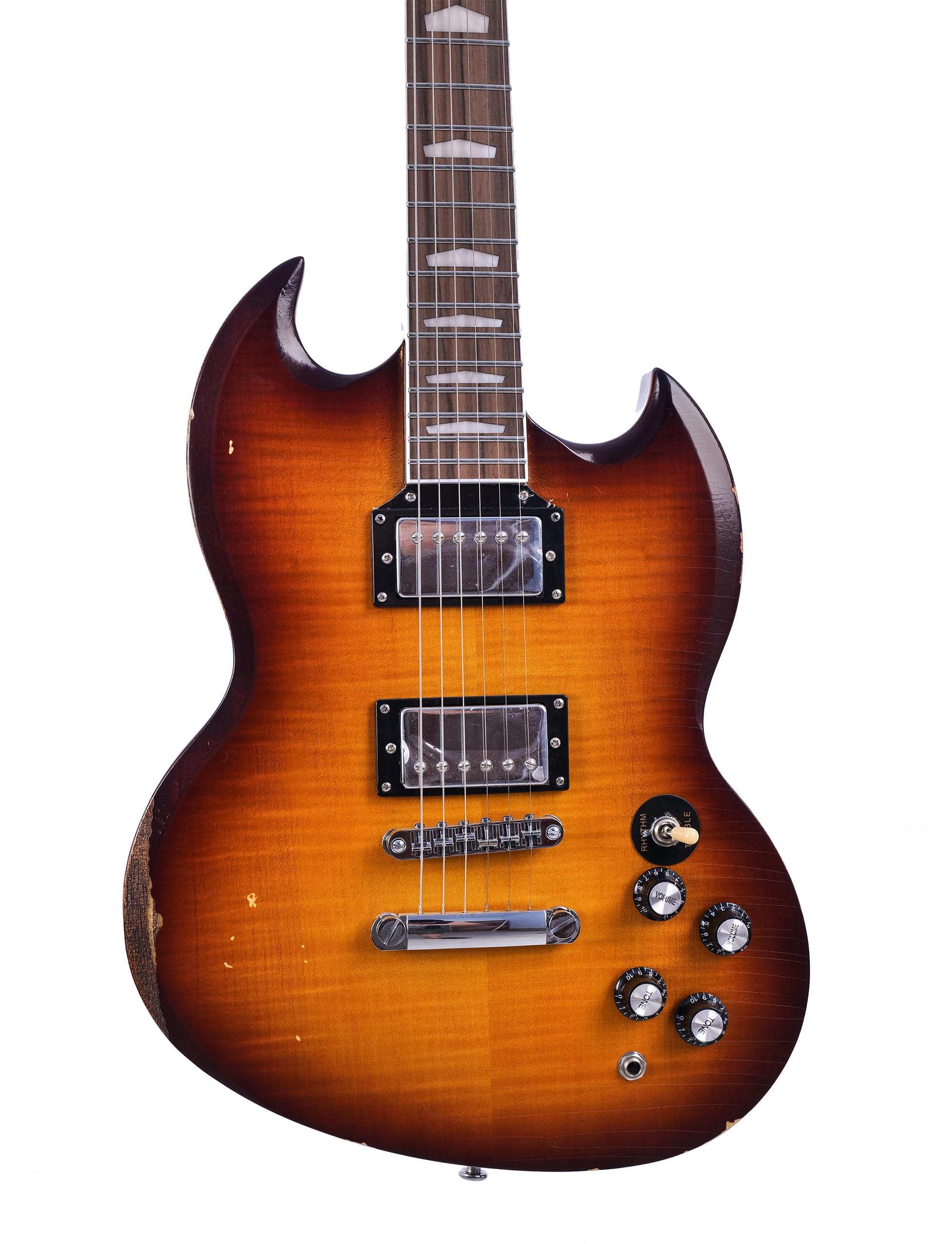 KGD Relic Electric Guitar,Solid Body Electric Guitar With Mahogany Body and Neck,Rosewood Fingerboard,Bone Nut,SG style 6-String Guitar,Professional/Electric Guitars for Adults