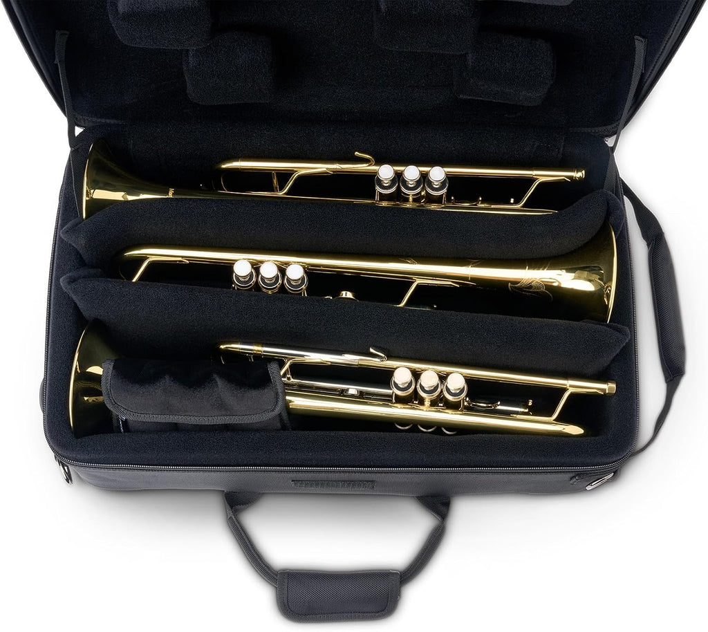 Protec Triple Trumpet Travel Ready PRO PAC Case with Tuckaway Backpack Straps, Black, Model PB327