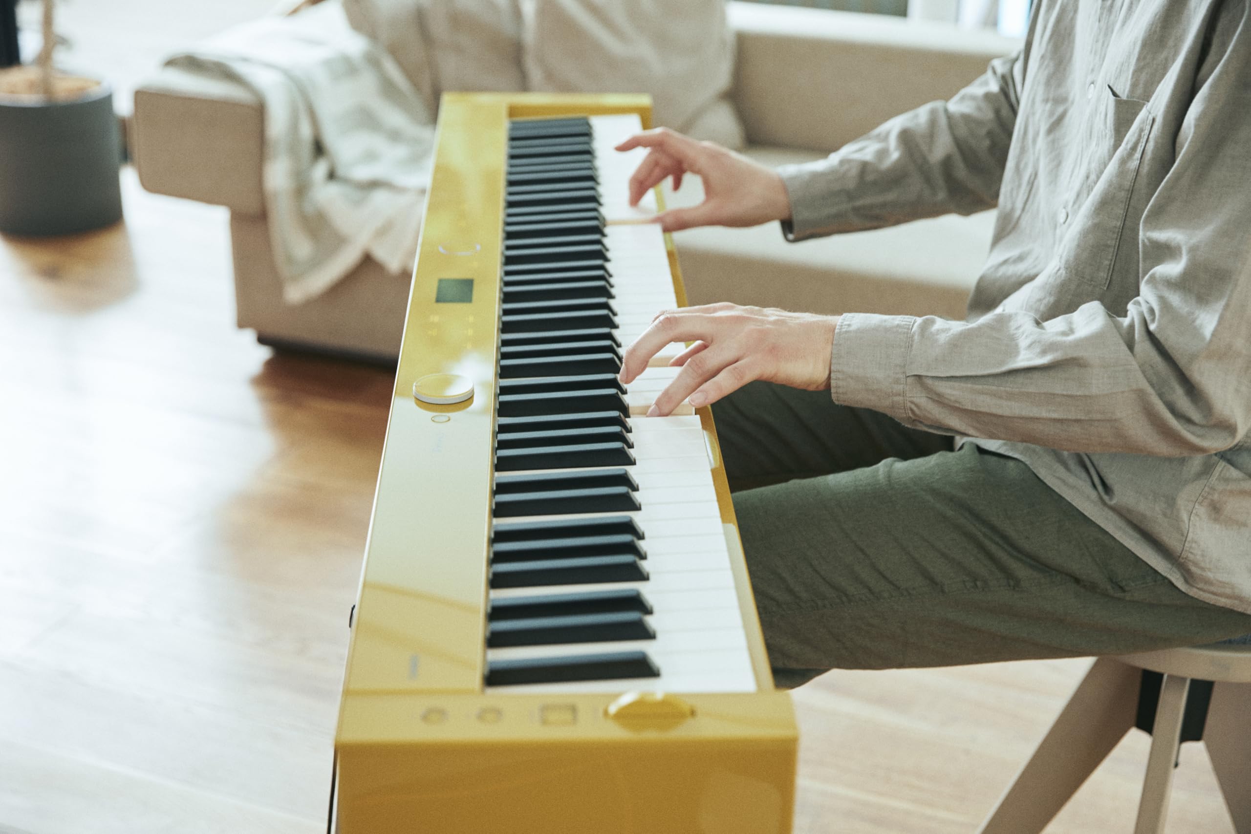 Casio Privia PX-S7000 Portable Digital Piano w/88 Hybrid Weighted Keys, 400 Tones, Touch Sensor Controls, Stand w/ 3 Pedals, Bluetooth, USB, AC Adapter, 32W Speakers, Harmonious Mustard (PX-S7000HM)