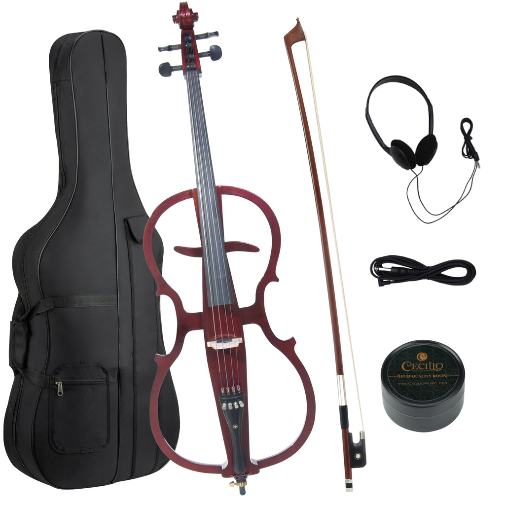 Cecilio 4/4 Electric Cello with Ebony Fittings, Professional Silent Electric Cello Kit with Bow, Rosin, Aux Cable and Headphone, Musical Instrument for Beginners, Black Metallic