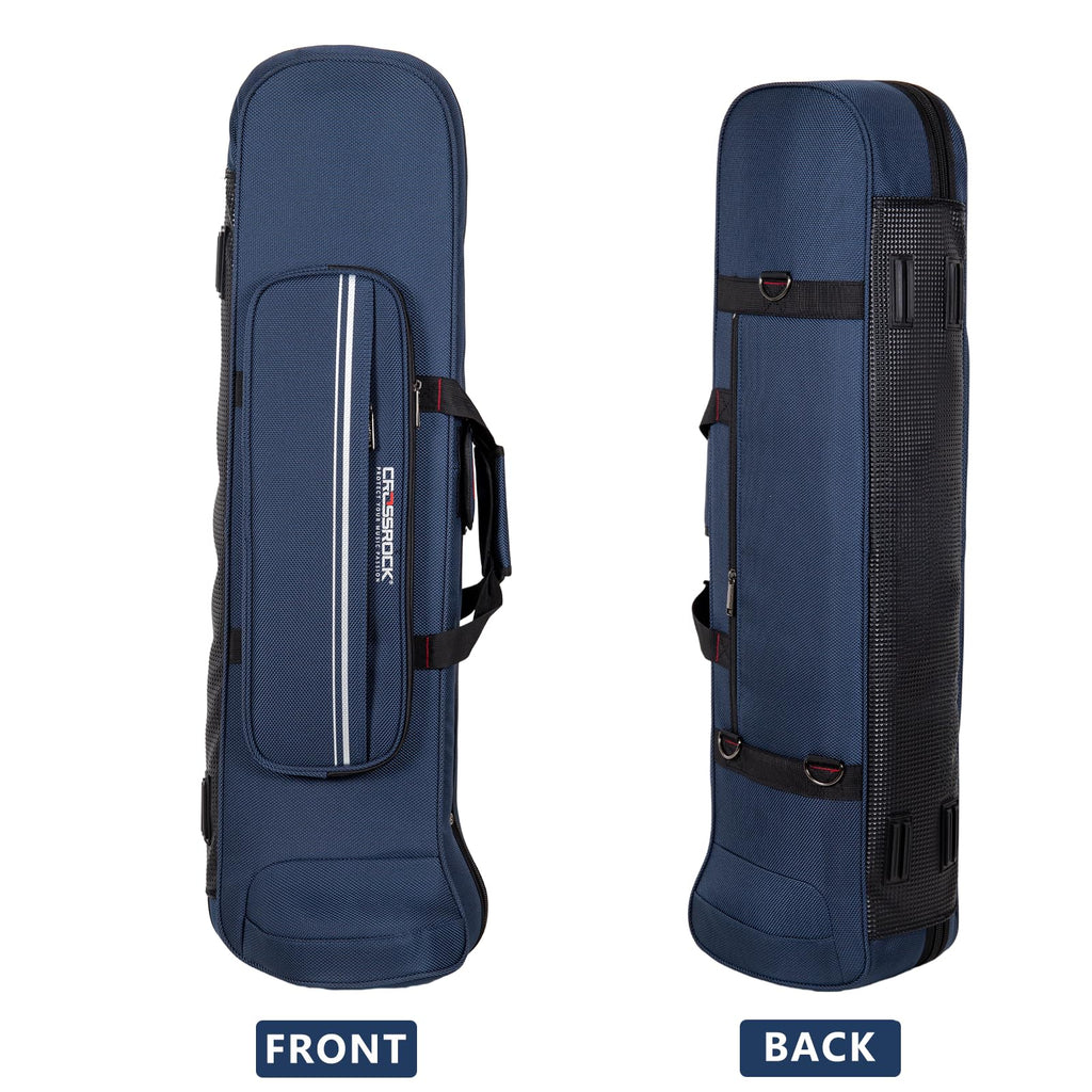 Crossrock Tenor Trombone Flight Case — Fits Bb Tenor with F-Attachment | Shockproof Design, Security Lock, Plush Interior, Single Shoulder Strap & Accessory Compartment (CRA980TBBK)