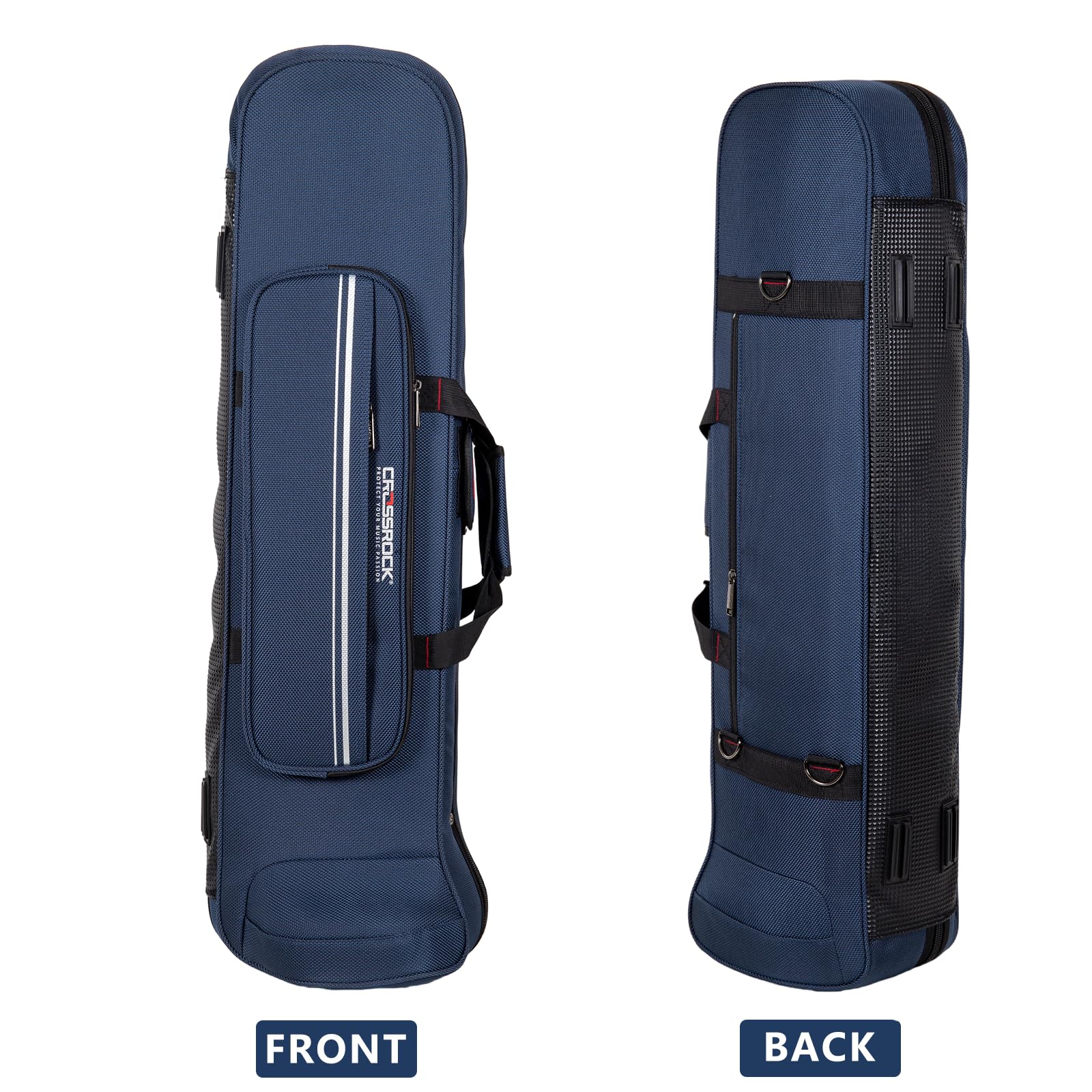 Crossrock Tenor Trombone Flight Case — Fits Bb Tenor with F-Attachment | Shockproof Design, Security Lock, Plush Interior, Single Shoulder Strap & Accessory Compartment (CRA980TBBK)