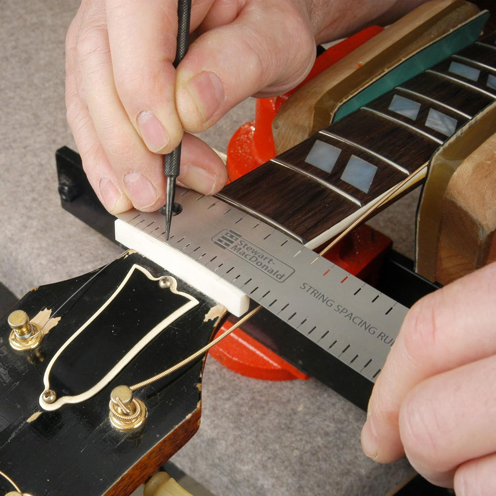 StewMac String Spacing Rule, Laser-Etched Stainless Steel | Proportional String Spacing Tool for Nut Slotting and Bridge Layout on Guitar and Bass, Professional Luthier Tool