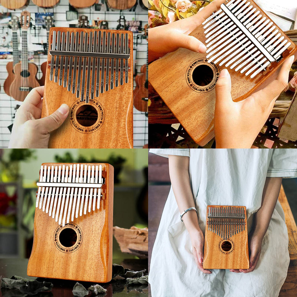 EASTROCK 17 Key Electric Kalimba Thumb Piano Built-in Pickup Professional Electric Kalimba Finger Piano for Kid Adults Beginners Professional (Mahogany Hand Rest EQ)