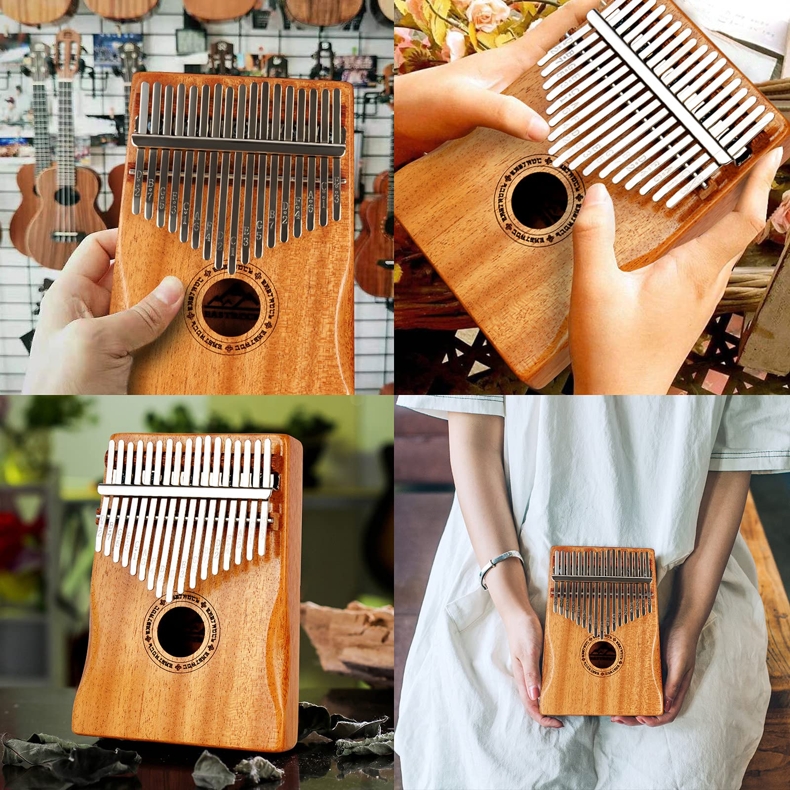 EASTROCK 17 Key Electric Kalimba Thumb Piano Built-in Pickup Professional Electric Kalimba Finger Piano for Kid Adults Beginners Professional (Mahogany Hand Rest EQ)